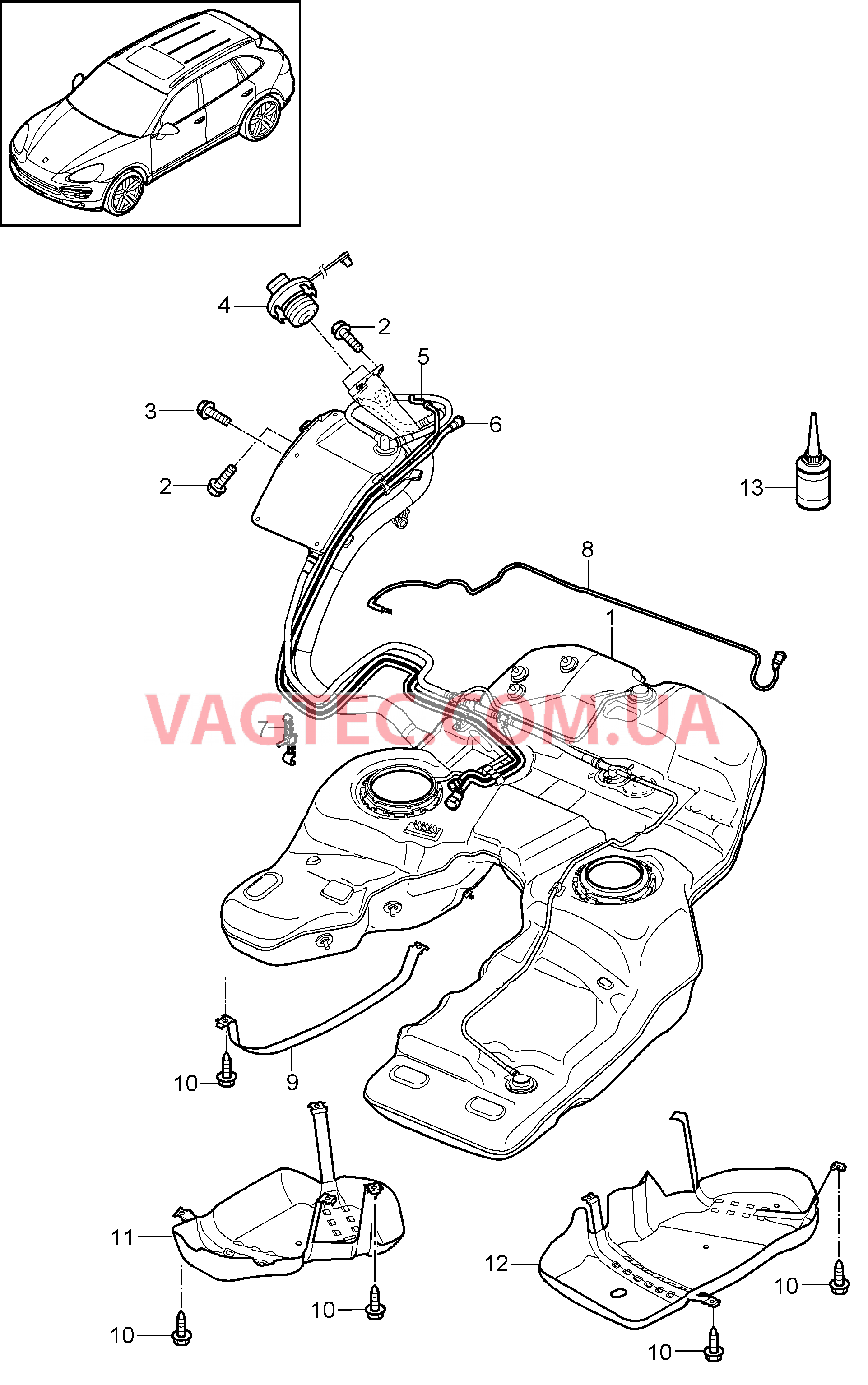 201-000 Топливный резервуар, с, Детали
						
						I0K0/0K1/2G1, I2G3/2G4/2G7, I2G8 для PORSCHE Cayenne 2011-2018USA