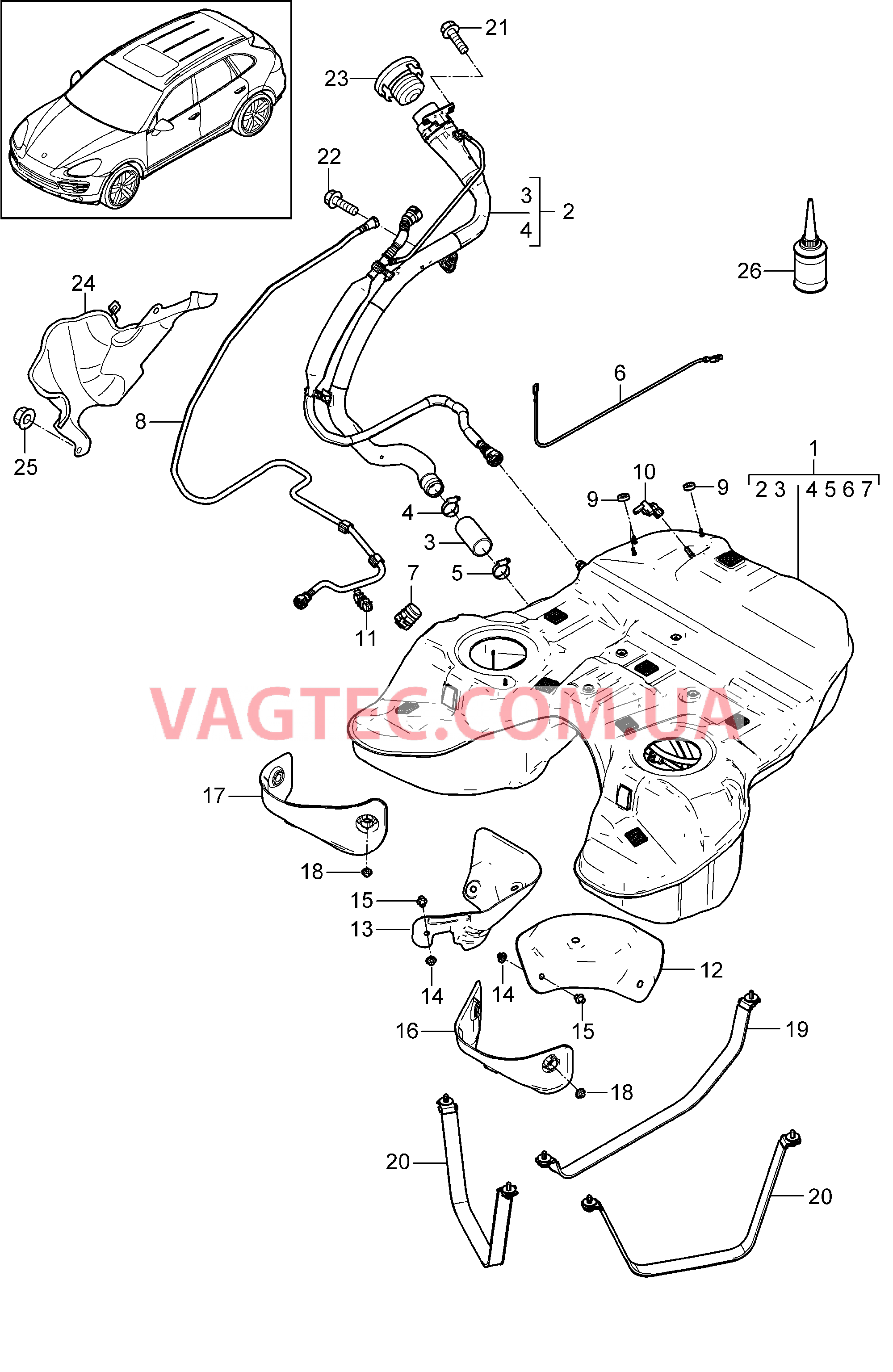 201-002 Топливный резервуар, с, Детали
						
						I0K3/2G1/2G4, I2G7 для PORSCHE Cayenne 2011-2018