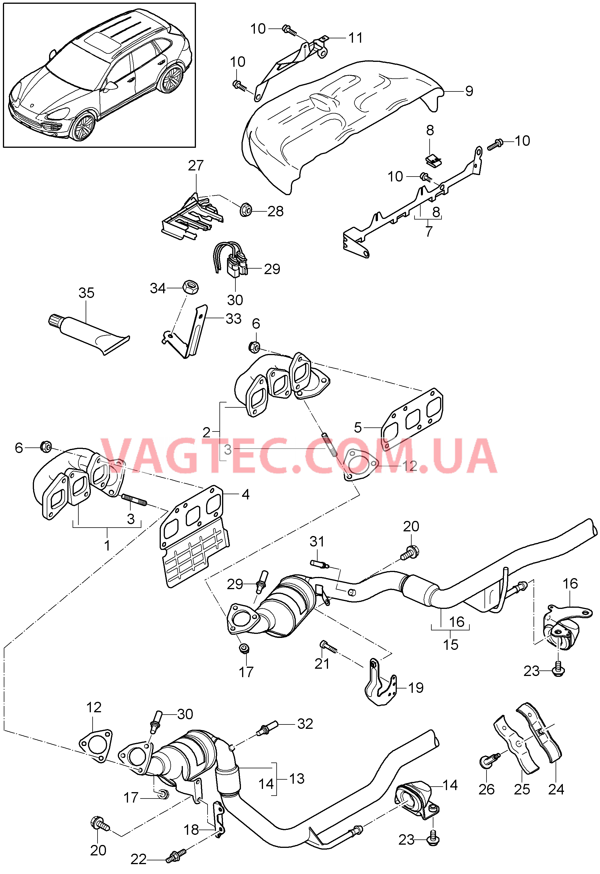 202-010 Выпускная система, Выпускной коллектор, Катализатор
						
						ID34 для PORSCHE Cayenne 2011-2018USA