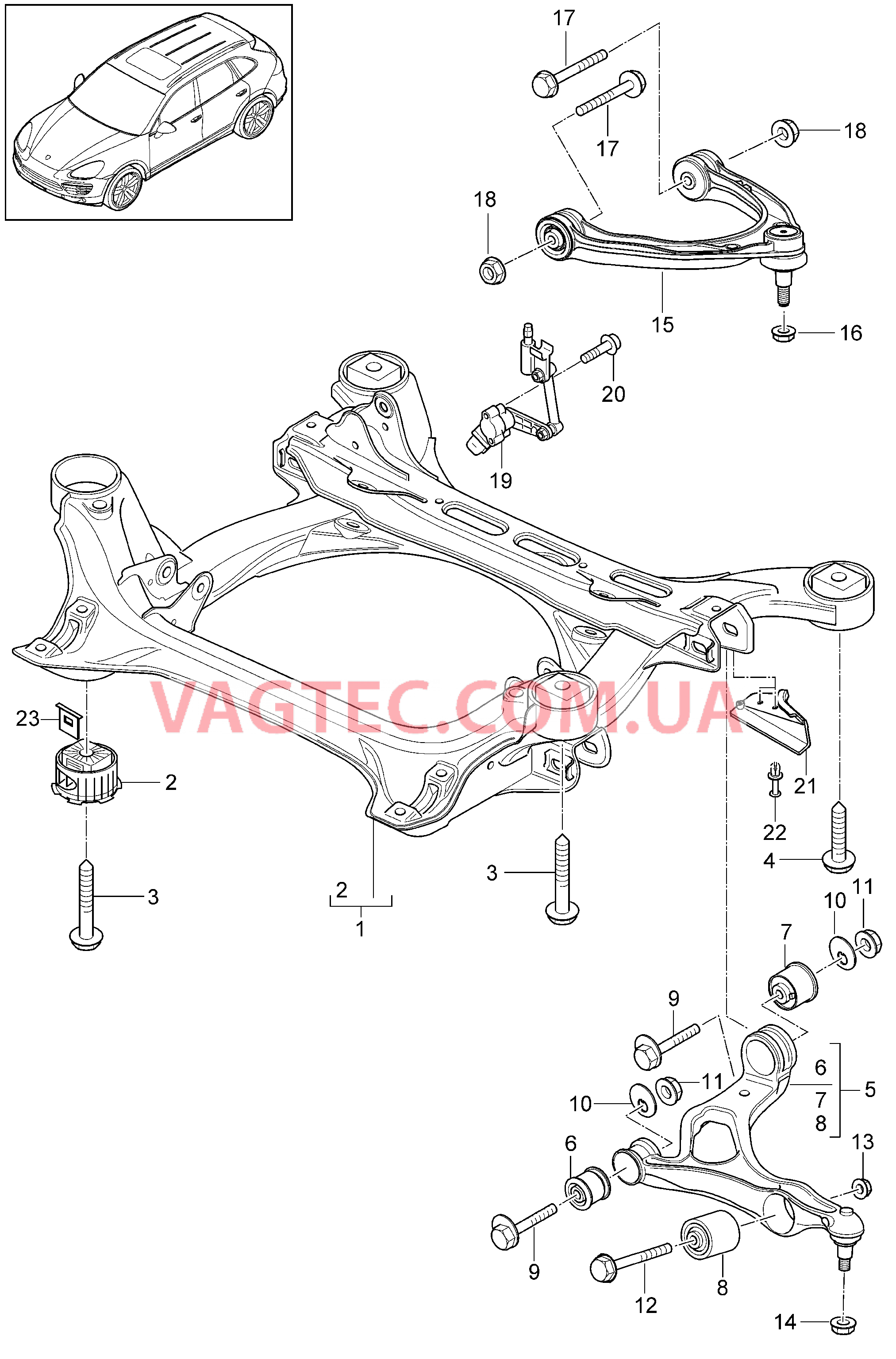 401-000 Подрамник, Поперечный рычаг, Корректор фар, Датчик уровня кузова для PORSCHE Cayenne 2011-2018