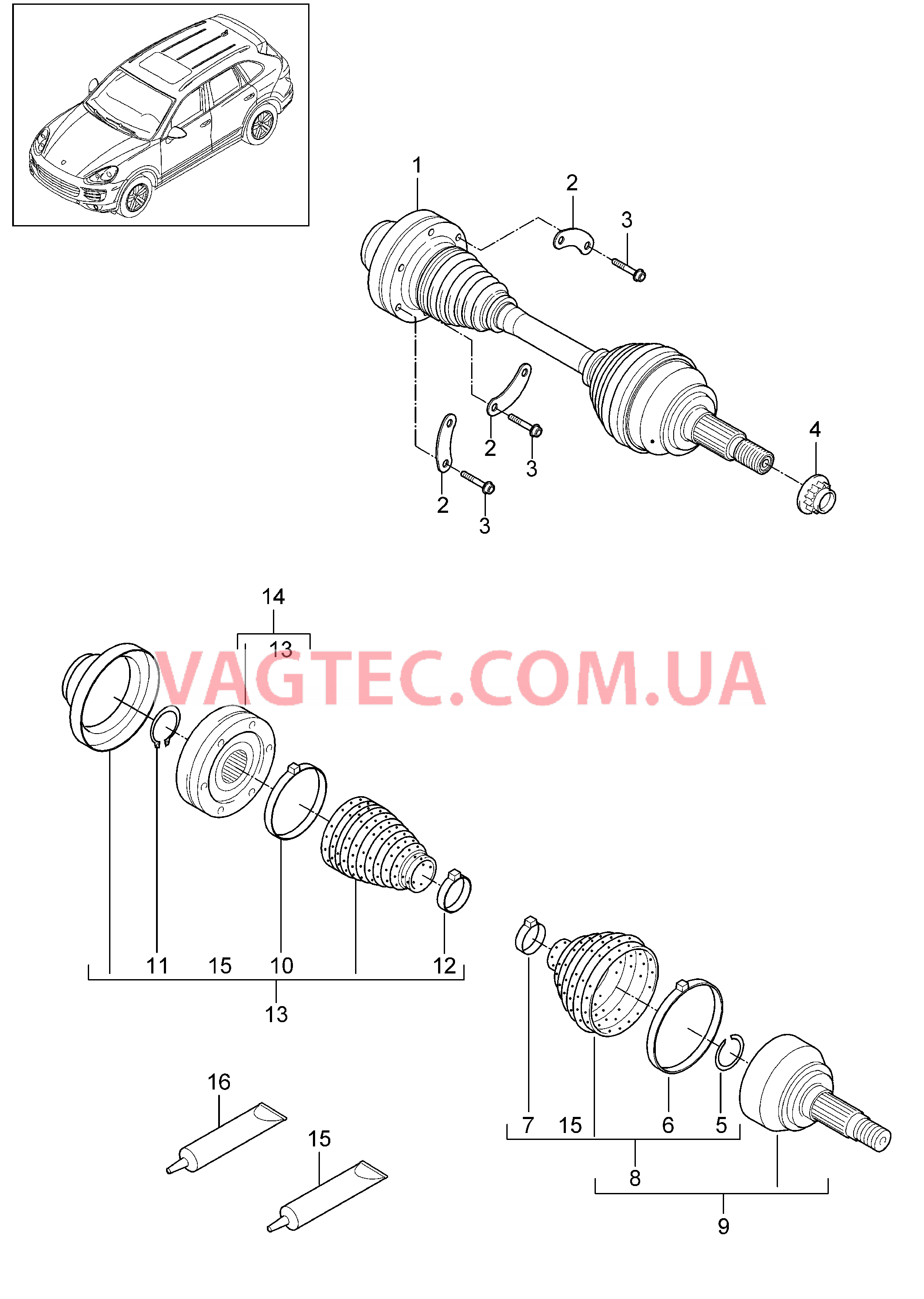 401-012 Шарнирный вал для PORSCHE Cayenne 2011-2018