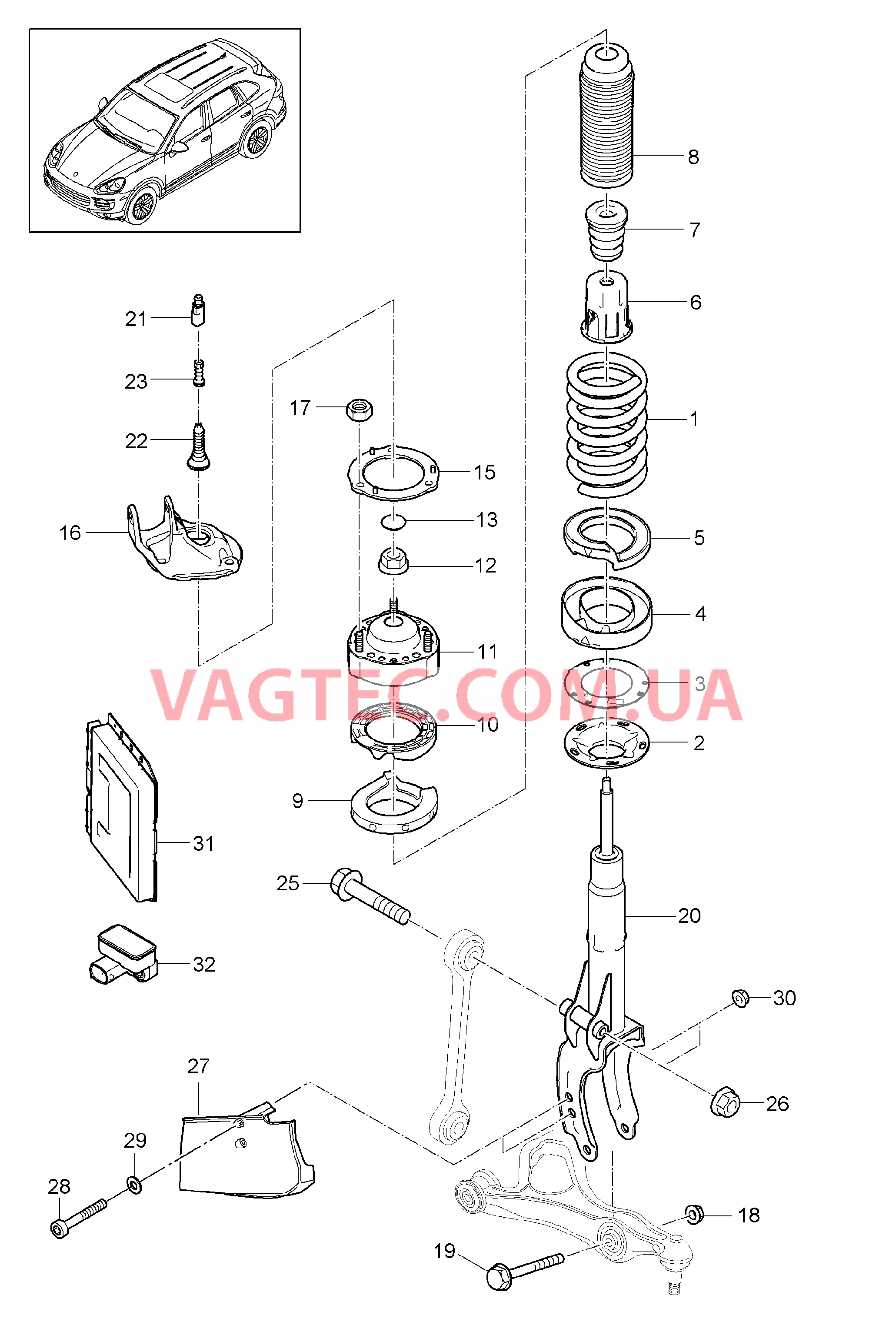 402-001 Пружина, Сталь
						
						I1BA/1BH/1BW, I1BZ для PORSCHE Cayenne 2011-2018