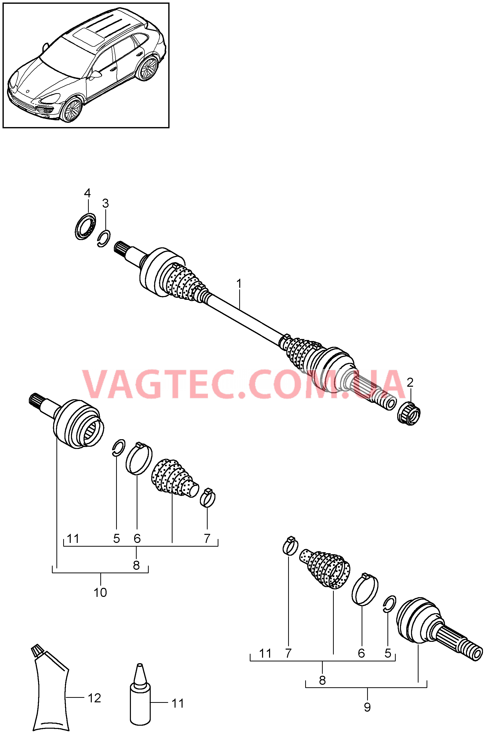 501-010 Шарнирный вал для PORSCHE Cayenne 2011-2018USA