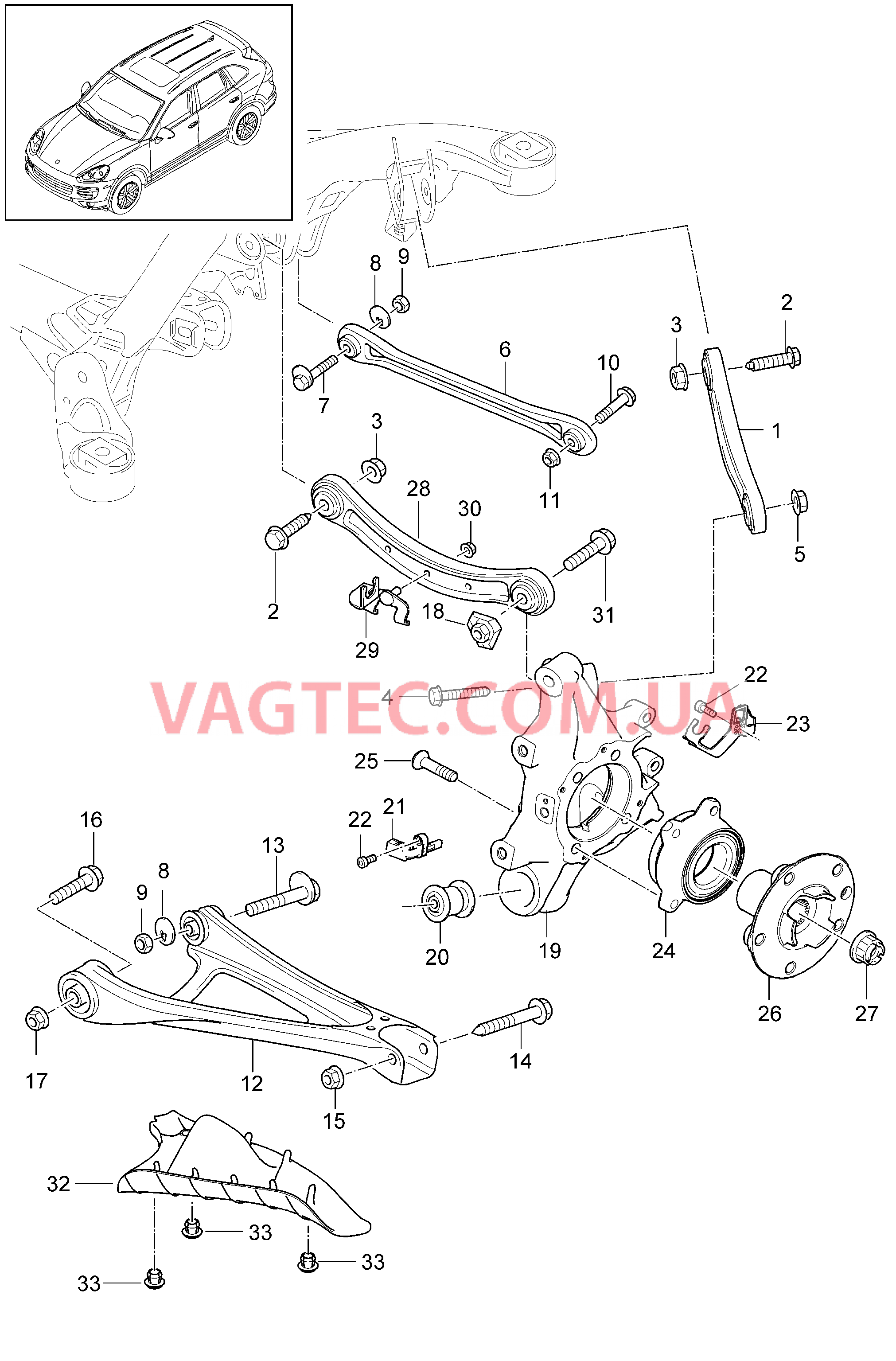 501-020 Задняя ось, Корпус подшипника ступицы, Поперечный рычаг, Рулевая тяга, Ступица, Защита от камней для PORSCHE Cayenne 2011-2018USA