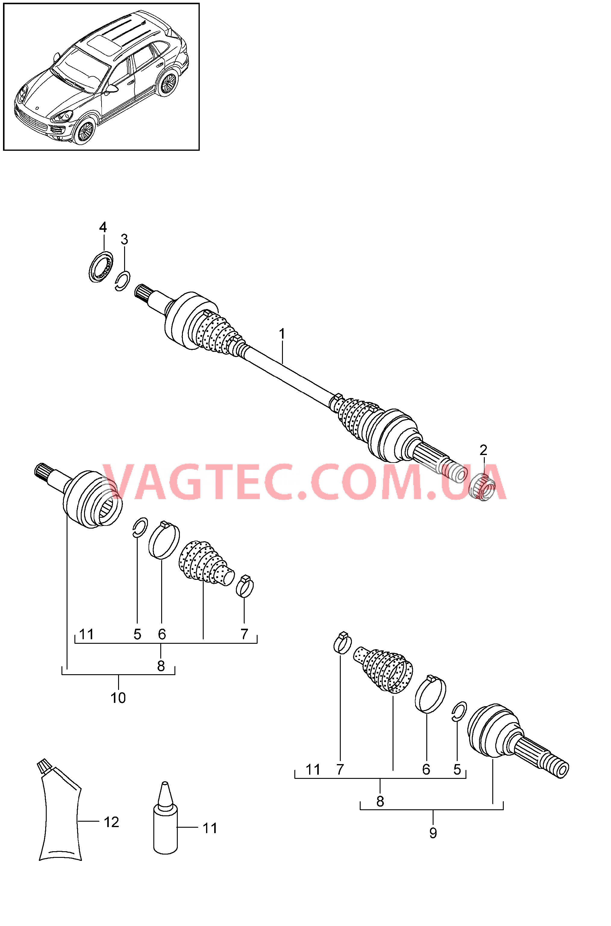 501-030 Шарнирный вал для PORSCHE Cayenne 2011-2018USA