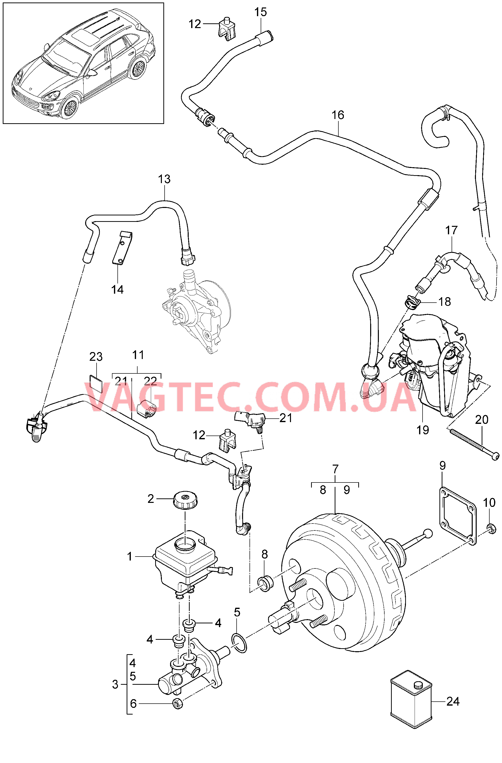 604-002 Главный тормозн.цилиндр, Тормозной усилитель, Вакуумный трубопровод для PORSCHE Cayenne 2011-2018
