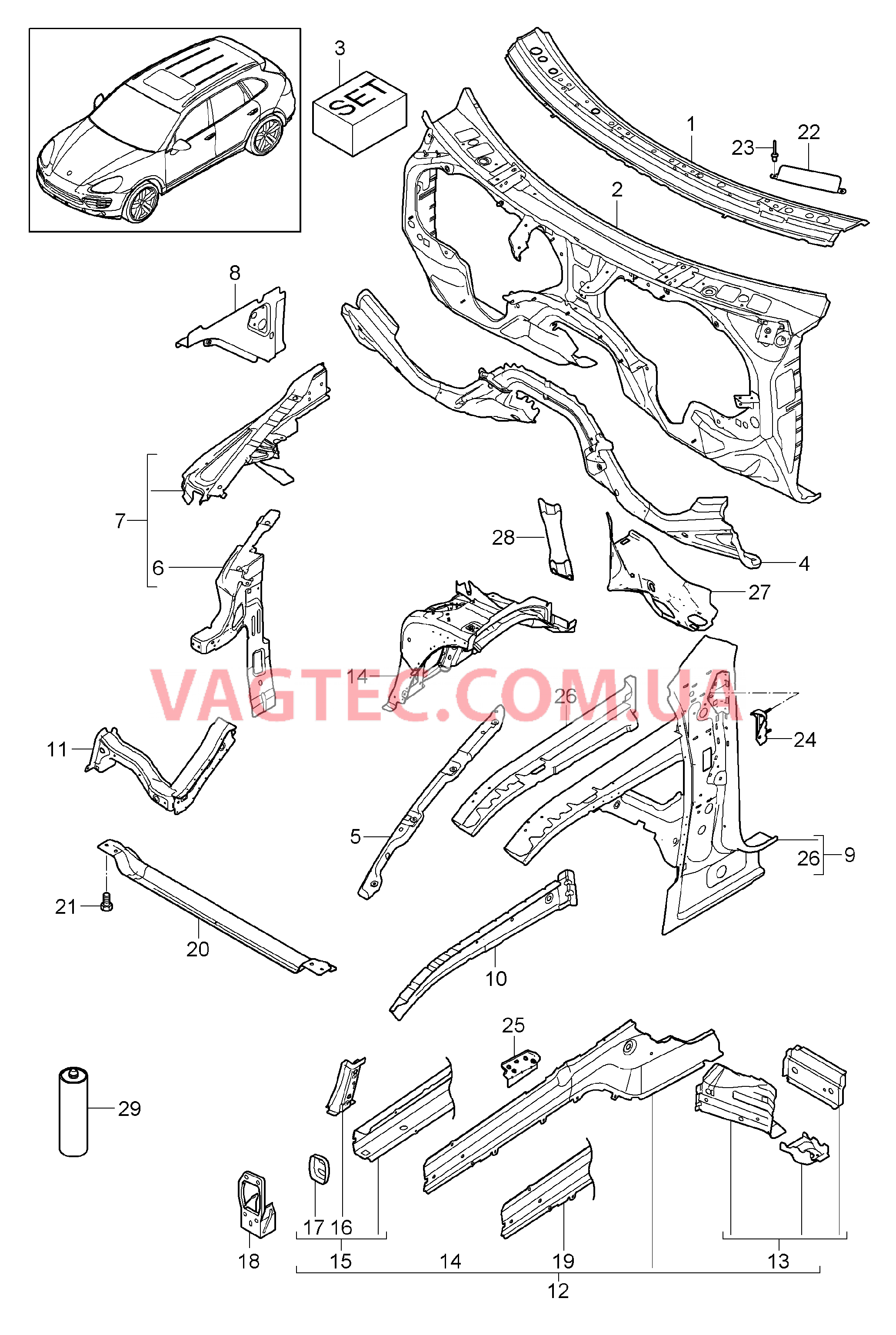 801-010 Передняя часть кузова, Отдельные детали для PORSCHE Cayenne 2011-2018