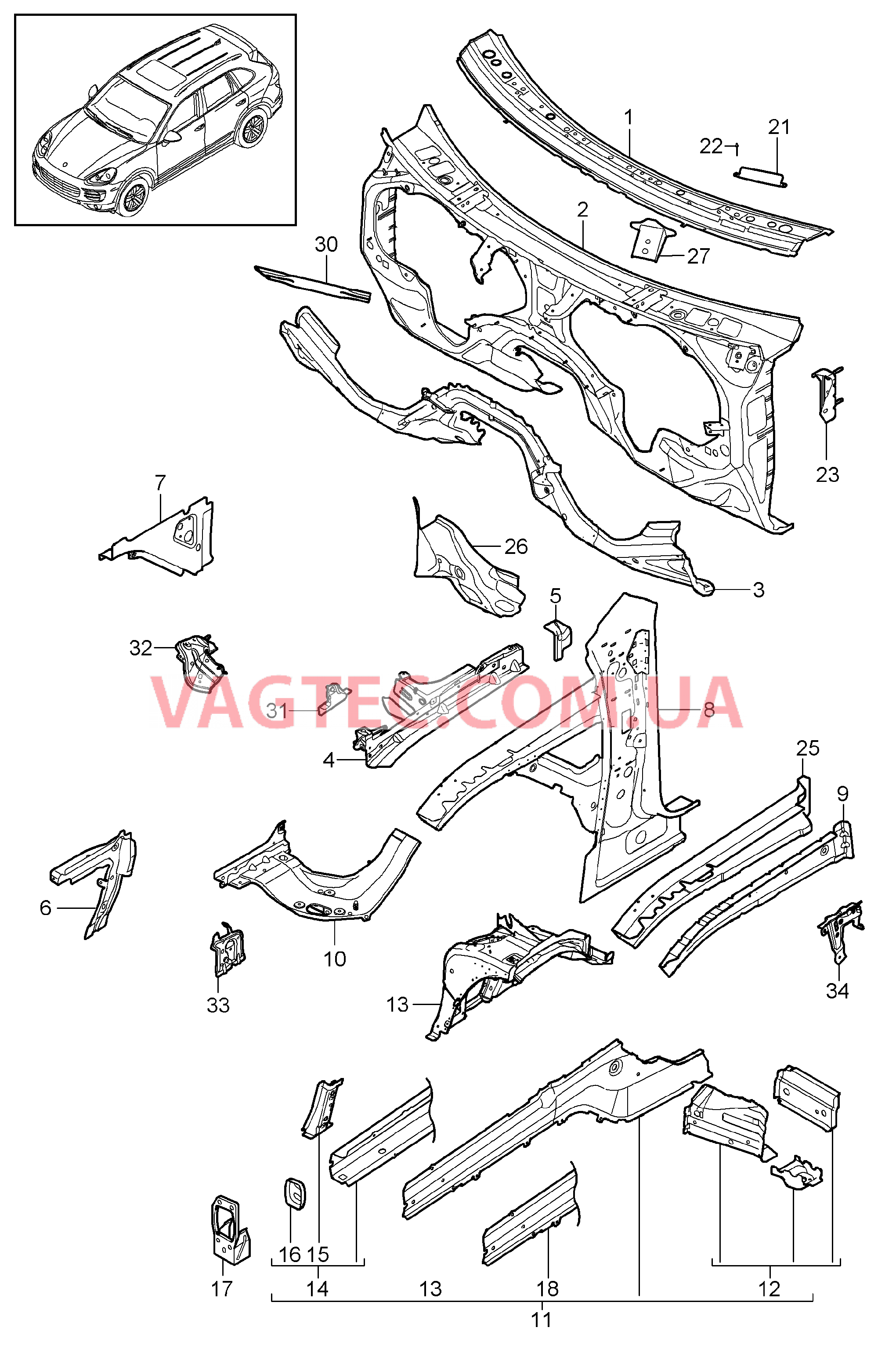 801-015 Передняя часть кузова, Отдельные детали, 2. поколение для PORSCHE Cayenne 2011-2018USA