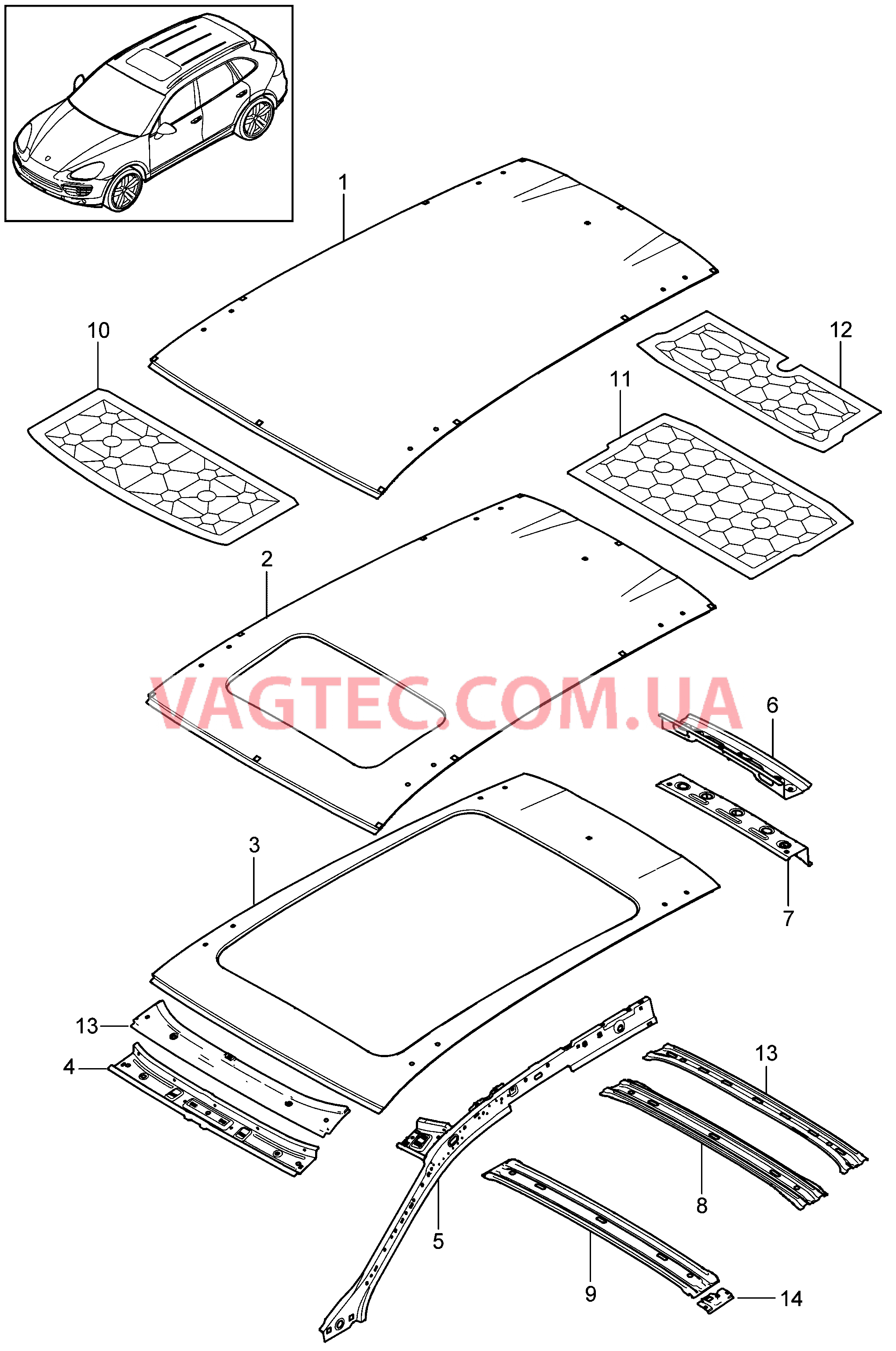 801-045 Крыша, Обтекатель для PORSCHE Cayenne 2011-2018