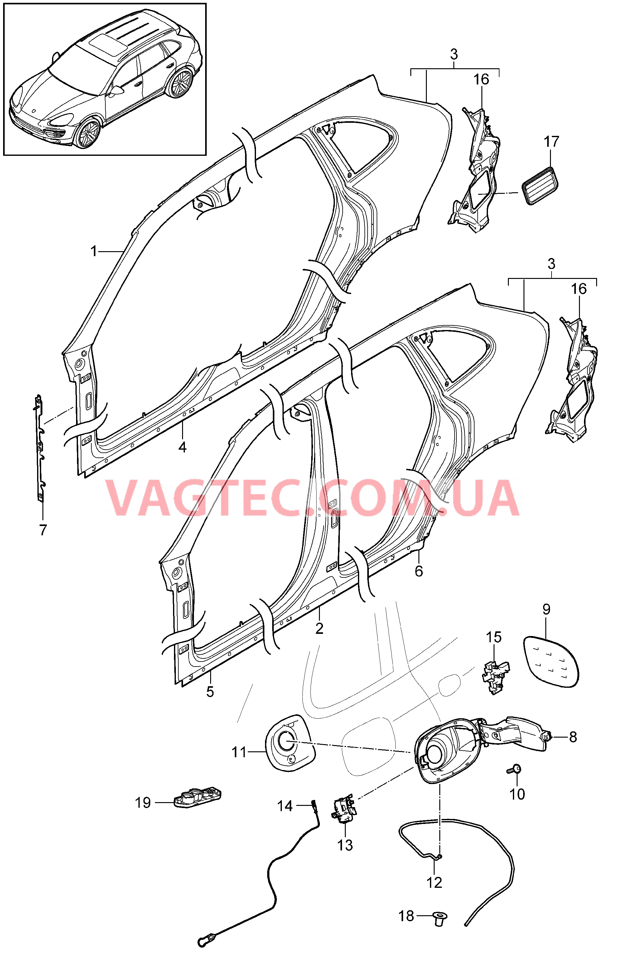 801-055 Боковая часть, внешний для PORSCHE Cayenne 2011-2018