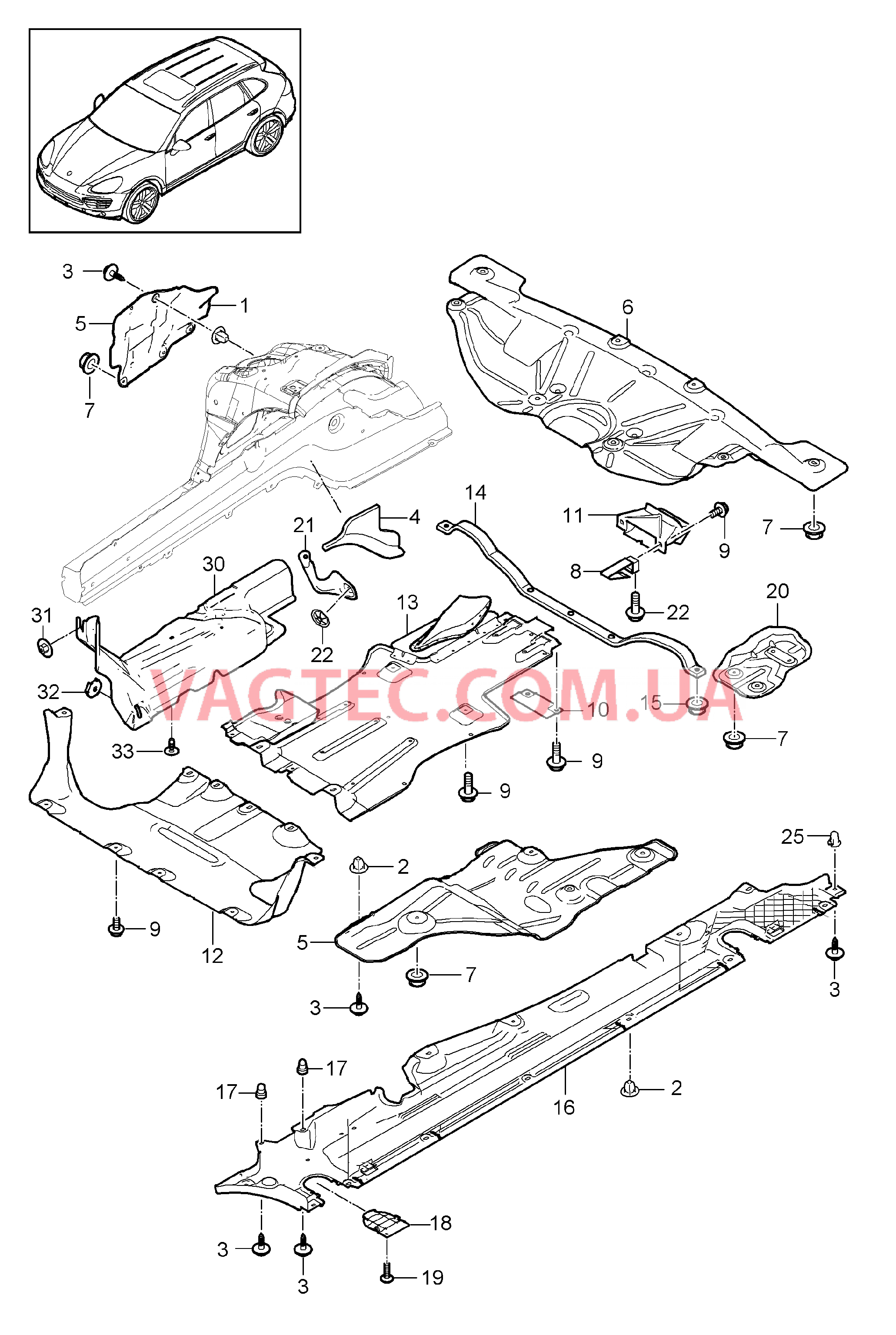 801-070 Обшивка, Днище кузова, Термоизоляция для PORSCHE Cayenne 2011-2018USA