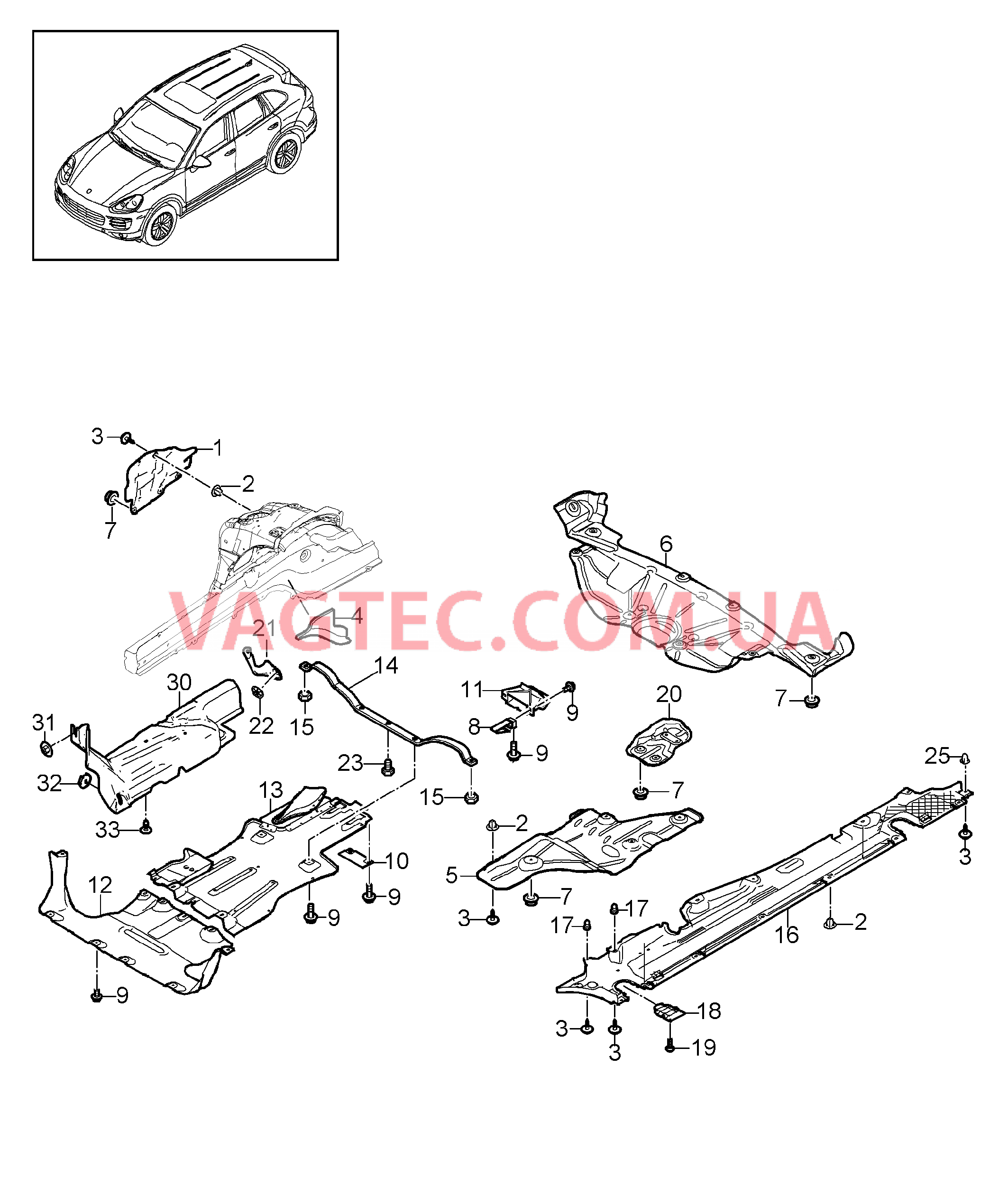 801-072 Обшивка, Днище кузова, Термоизоляция для PORSCHE Cayenne 2011-2018USA