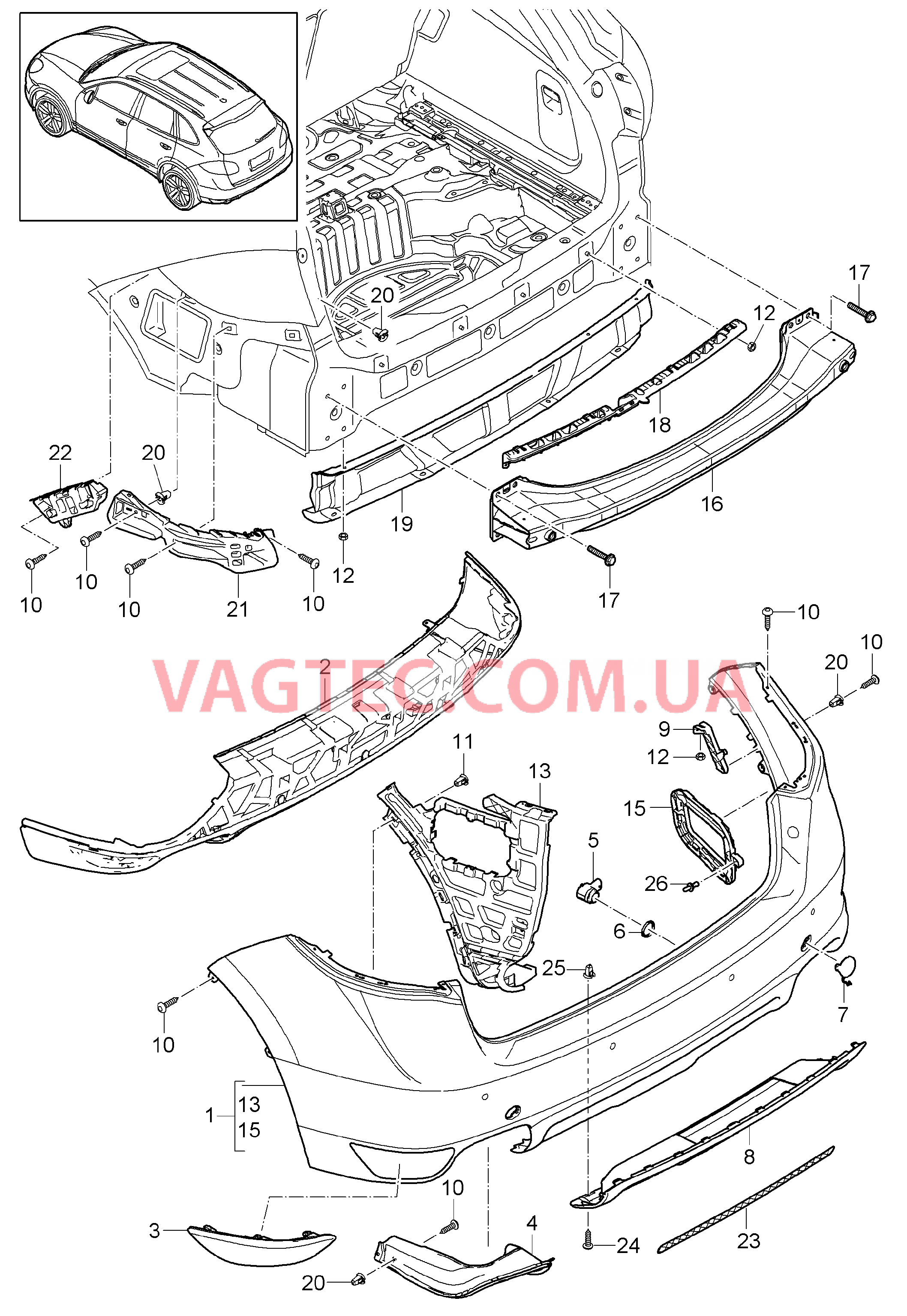 802-050 Обшивка, задний для PORSCHE Cayenne 2011-2018USA