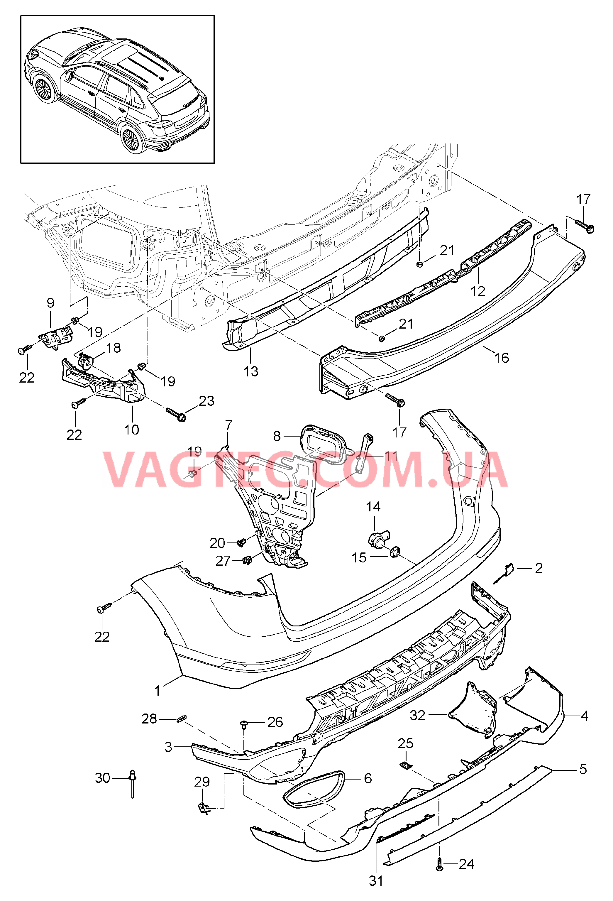 802-060 Обшивка, задний, 2. поколение для PORSCHE Cayenne 2011-2018USA