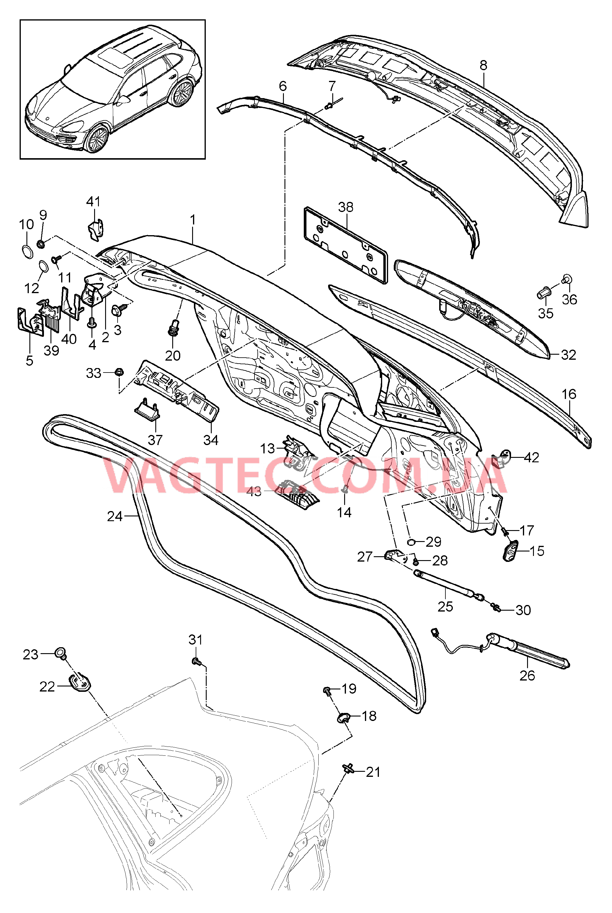 803-005 Крышка багажн.отсека для PORSCHE Cayenne 2011-2018USA