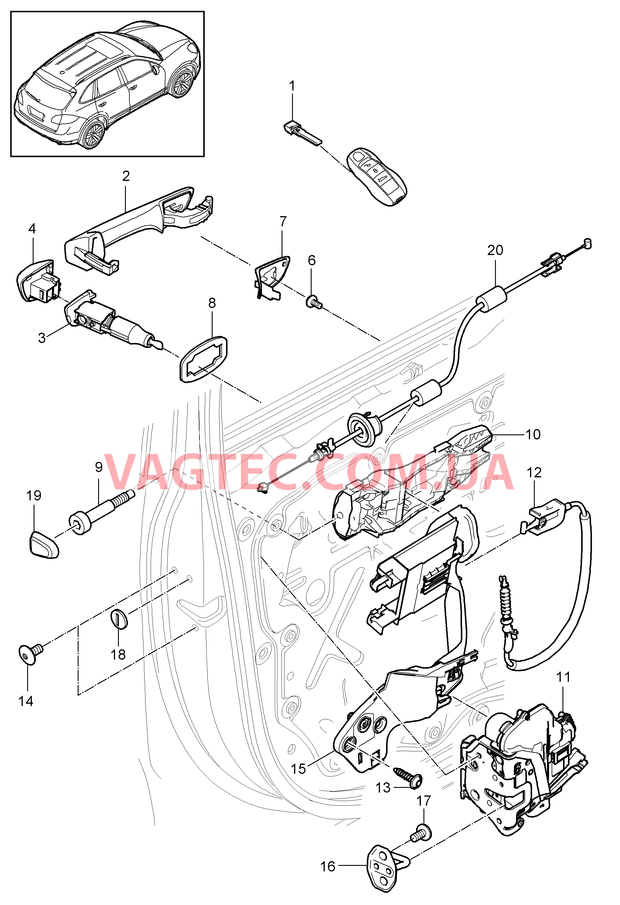 804-010 Рукоятка двери, Замок двери, передний для PORSCHE Cayenne 2011-2018