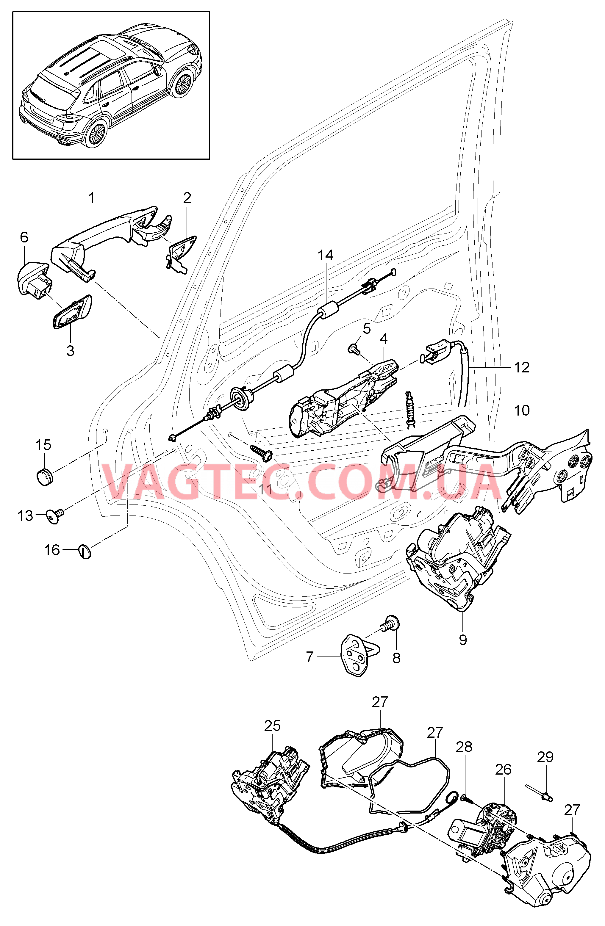804-025 Рукоятка двери, Замок двери, задний для PORSCHE Cayenne 2011-2018