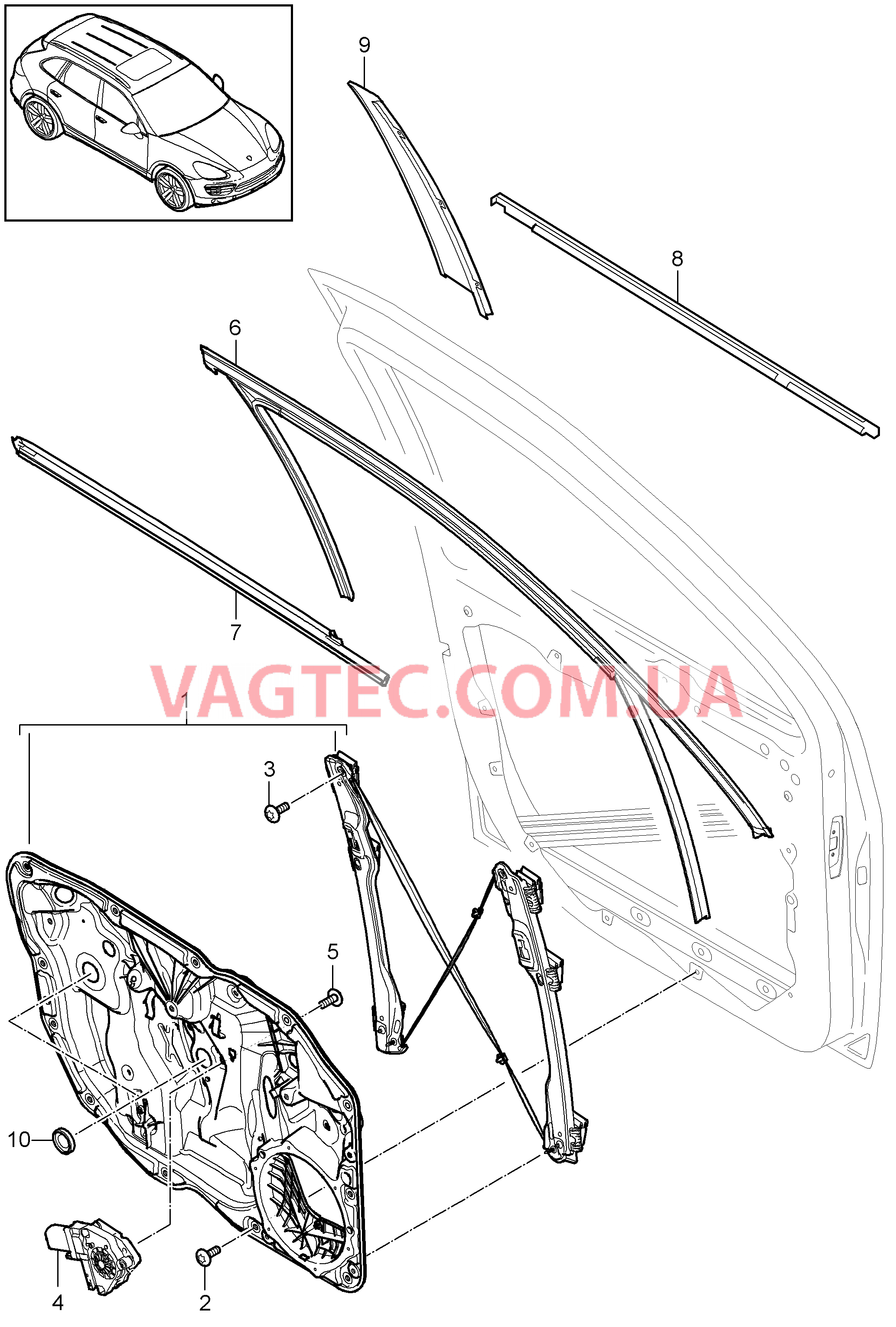 804-030 Стеклоподъемник, Подрамник, передний для PORSCHE Cayenne 2011-2018