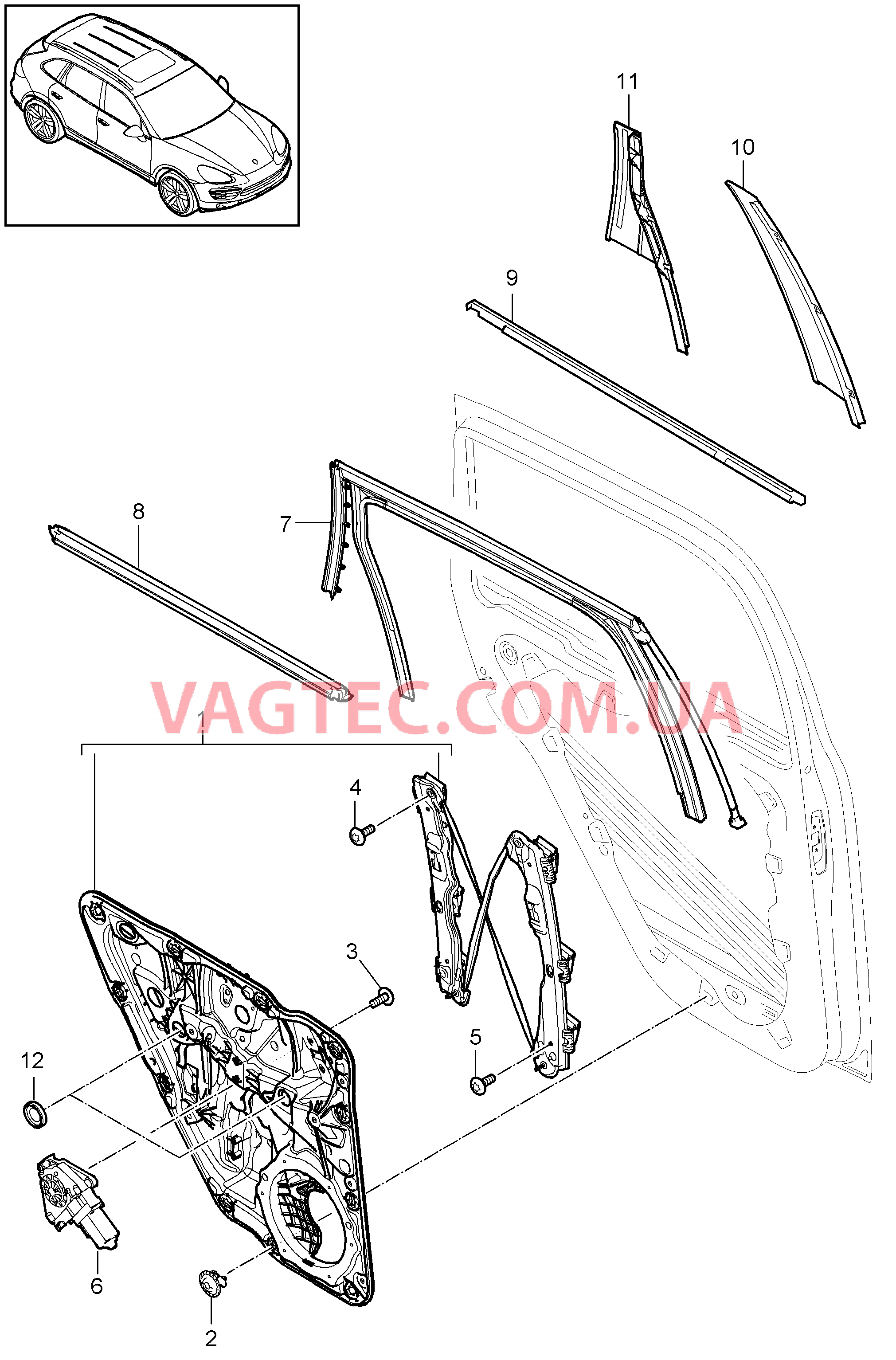 804-040 Стеклоподъемник, Подрамник, задний для PORSCHE Cayenne 2011-2018