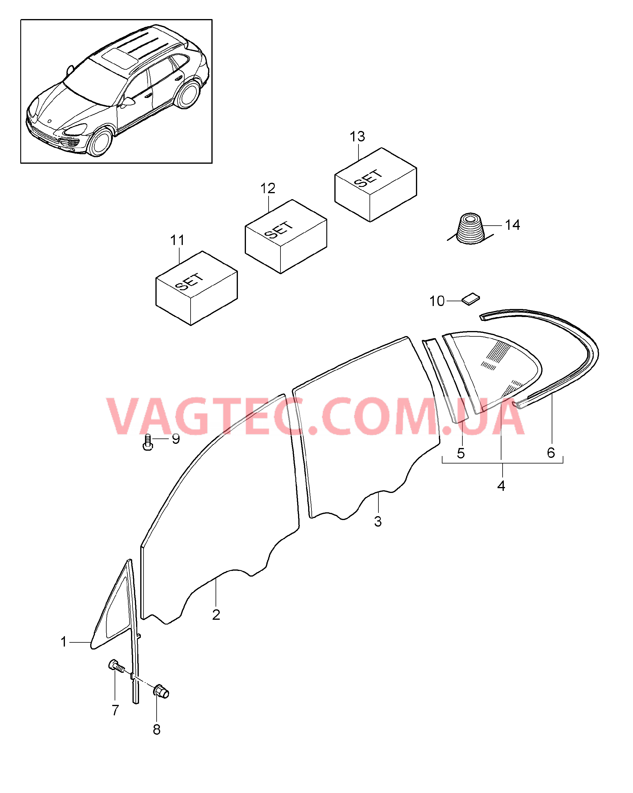 805-005 Остекление, боковой для PORSCHE Cayenne 2011-2018