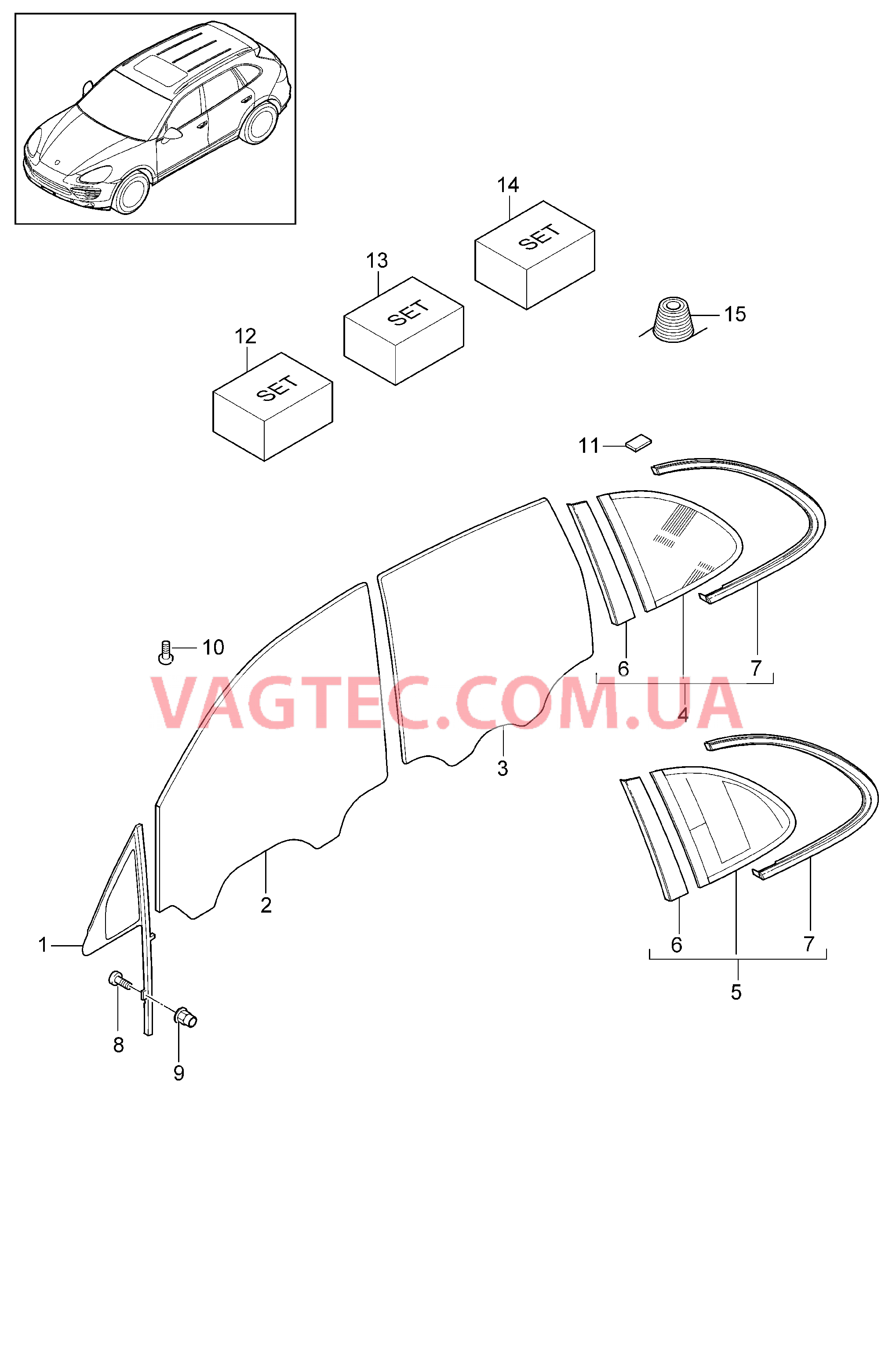 805-006 Остекление, боковой для PORSCHE Cayenne 2011-2018USA