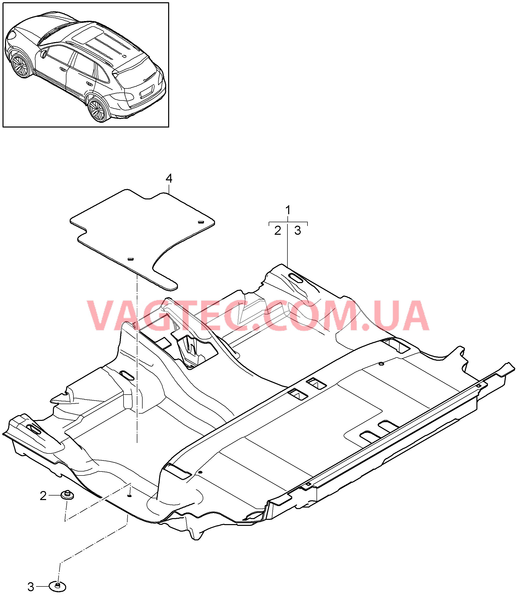 807-005 Накладка на днище, задний для PORSCHE Cayenne 2011-2018USA