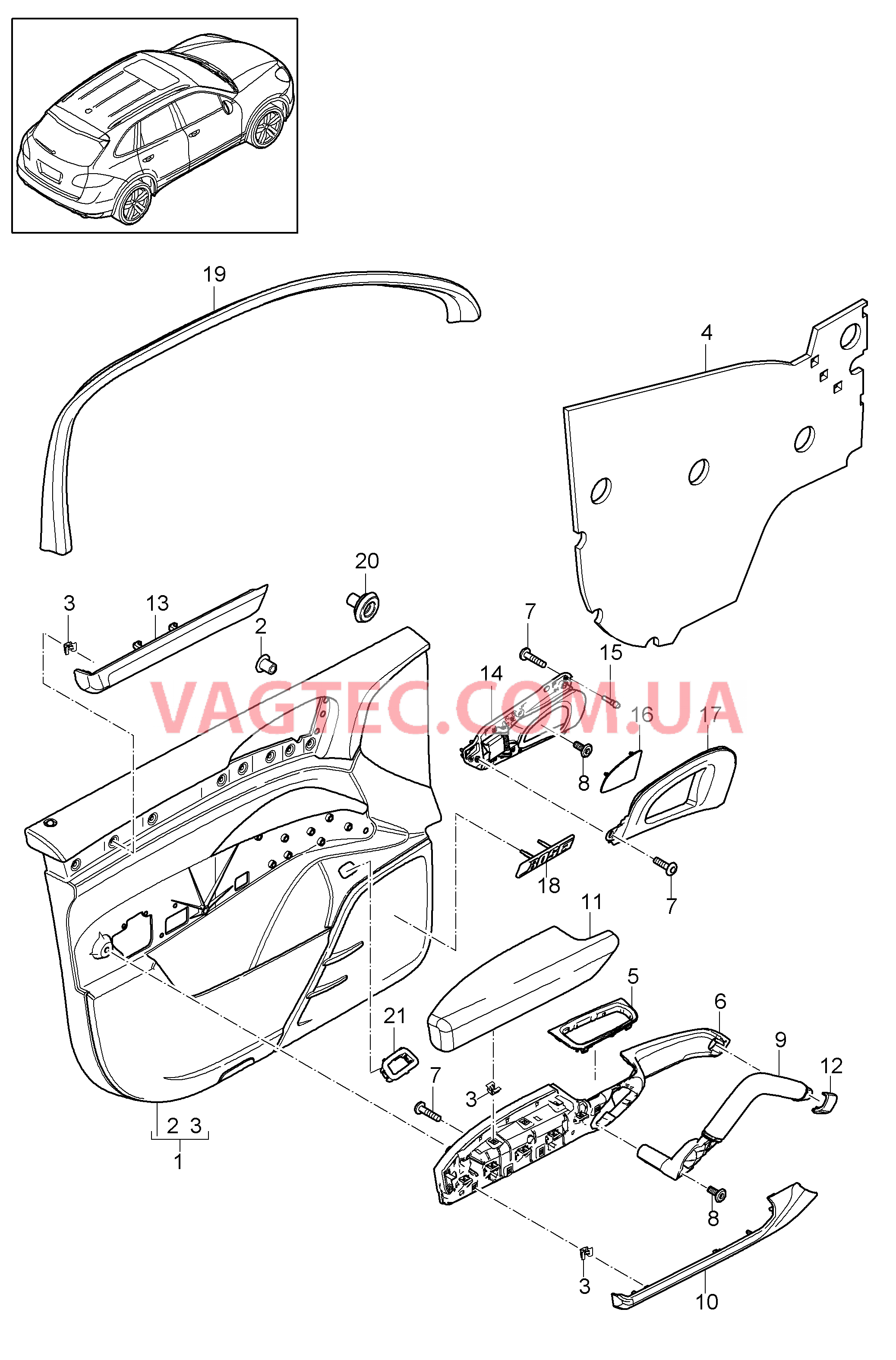 807-010 Обшивка двери, передний, с, Изолирующ.материал для PORSCHE Cayenne 2011-2018