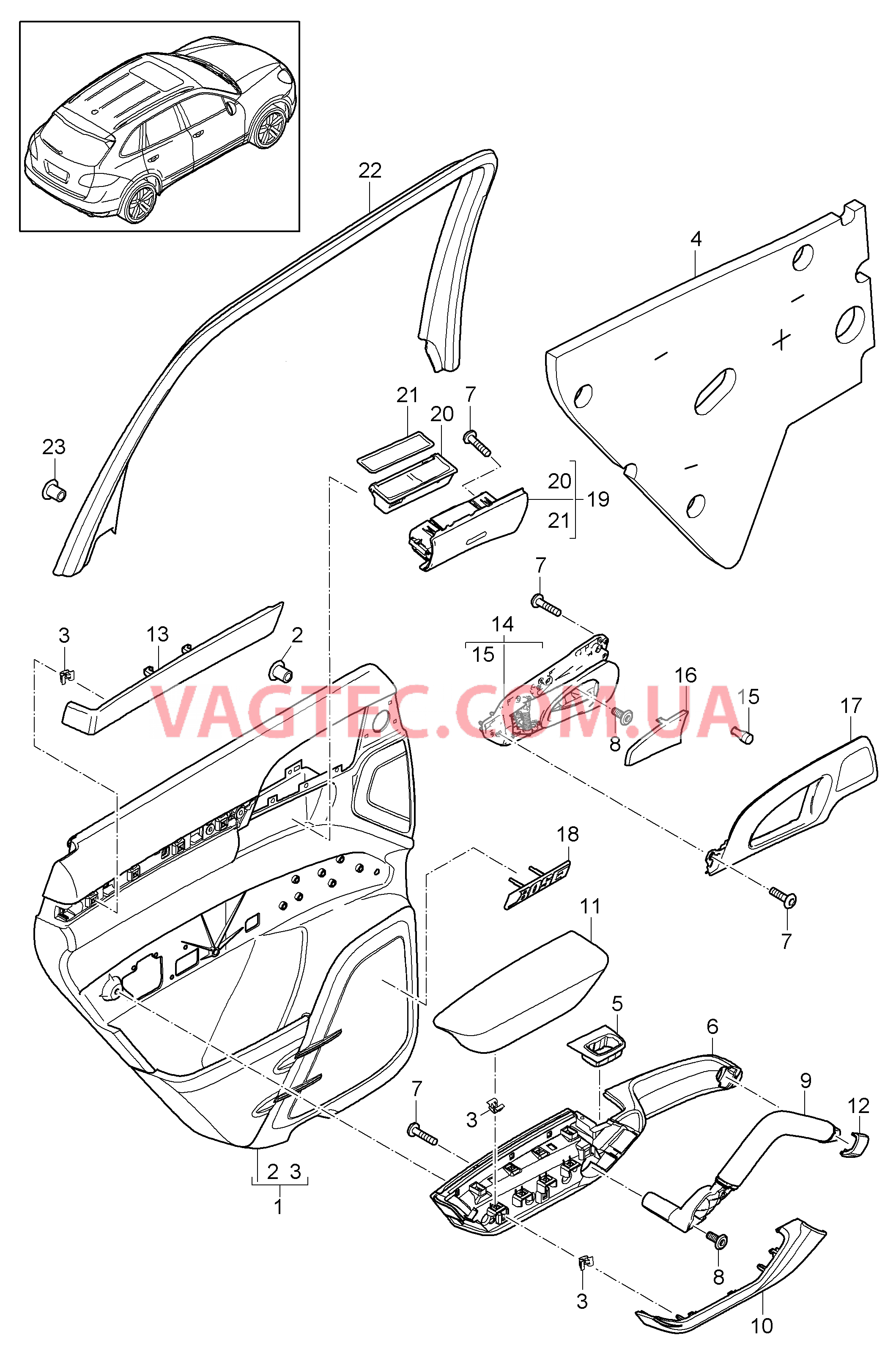 807-015 Обшивка двери, задний, с, Изолирующ.материал для PORSCHE Cayenne 2011-2018