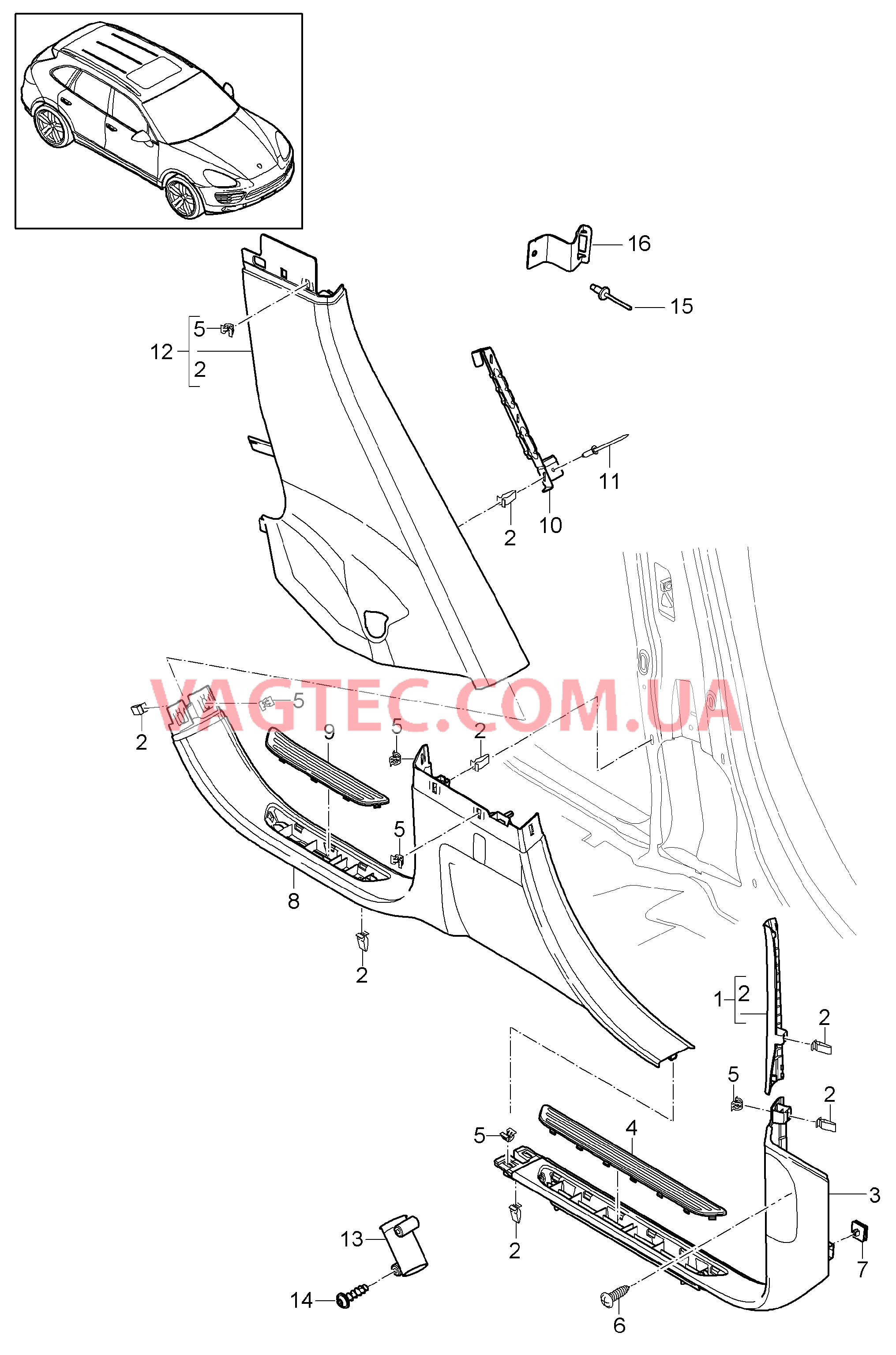 807-025 Обшивка, Стойка А, Стойка В, Стойка С, нижний, Накладка на порог, Надписи для PORSCHE Cayenne 2011-2018USA