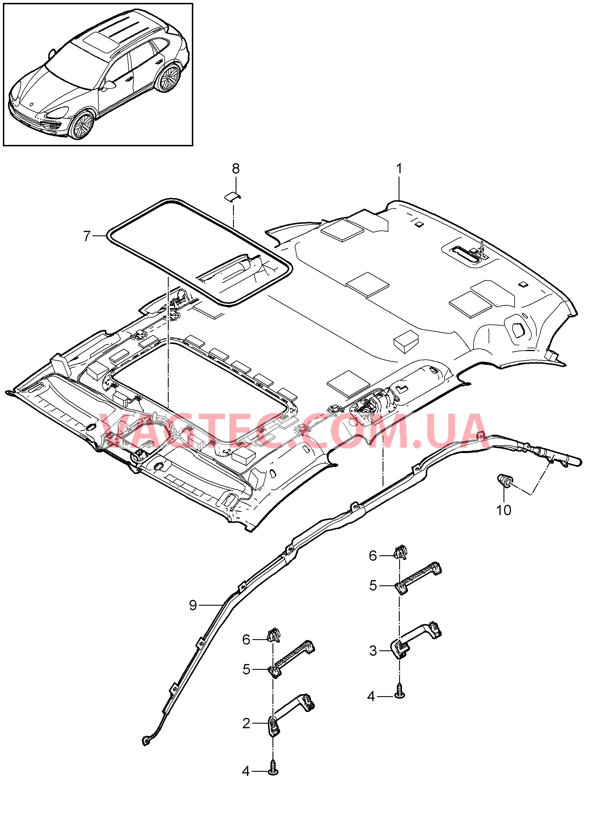 807-030 Обшивка потолка, Подушка для защиты головы, и, Детали для PORSCHE Cayenne 2011-2018