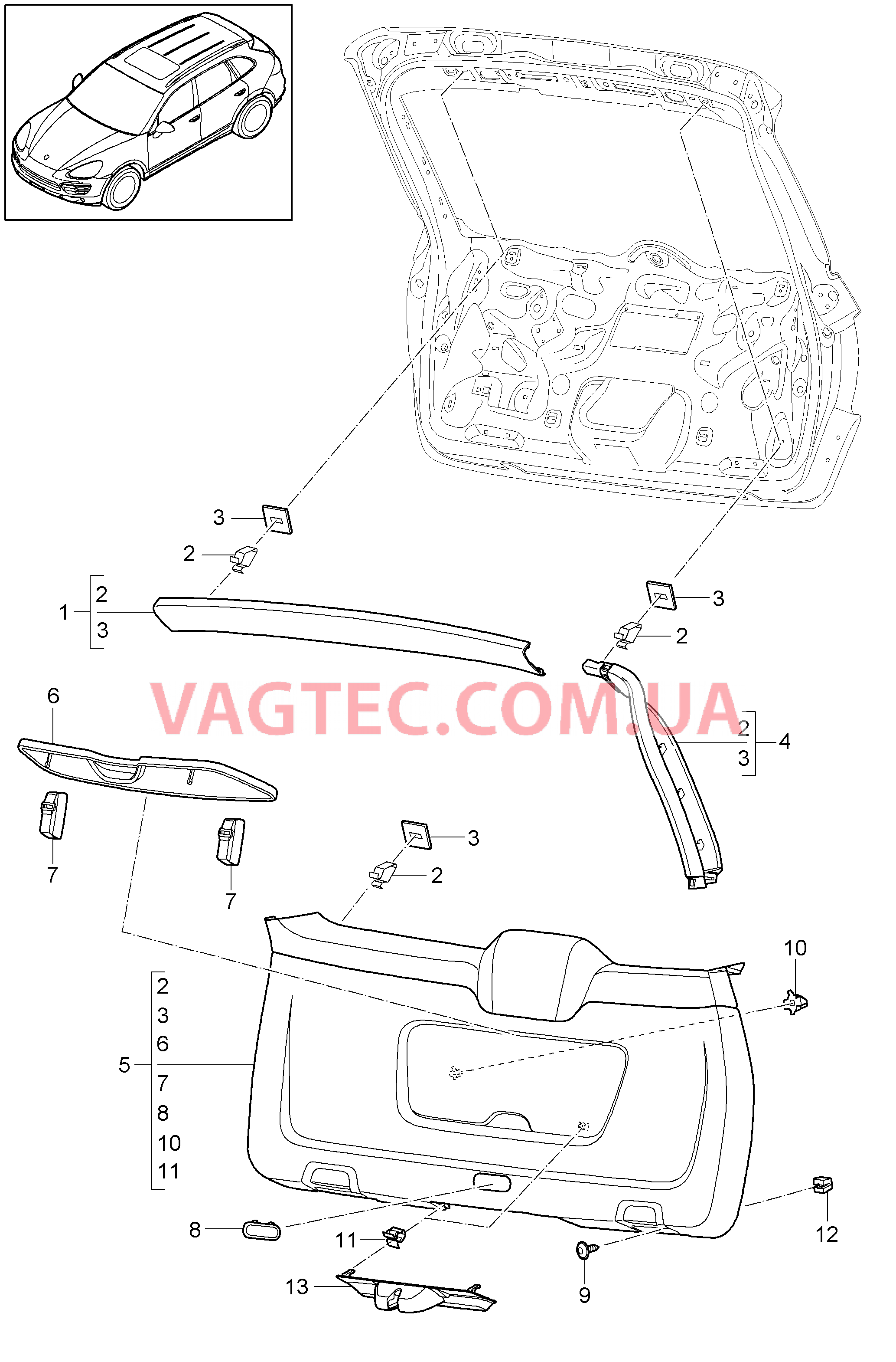 807-035 Обивки, Крышка багажн.отсека для PORSCHE Cayenne 2011-2018USA