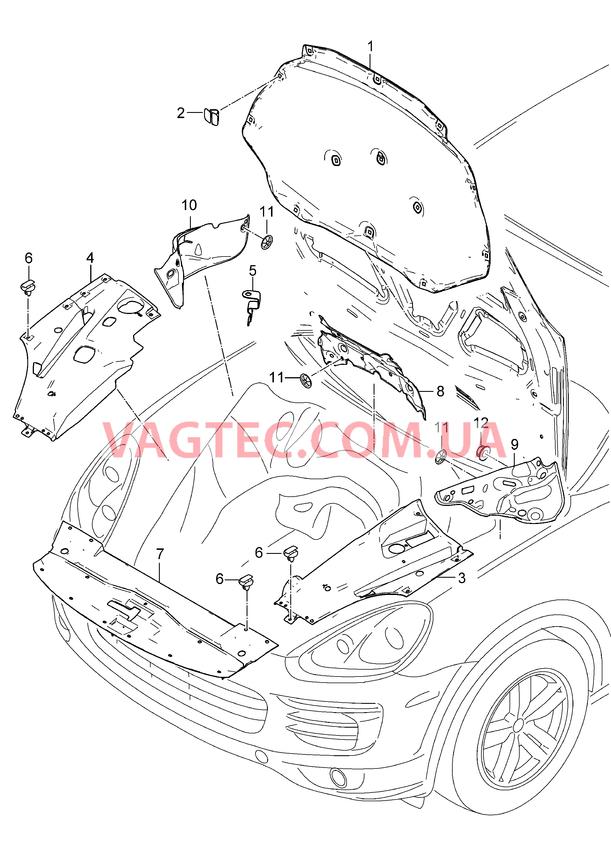 807-061 Звукоизоляция, Обшивка, Моторный отсек для PORSCHE Cayenne 2011-2018