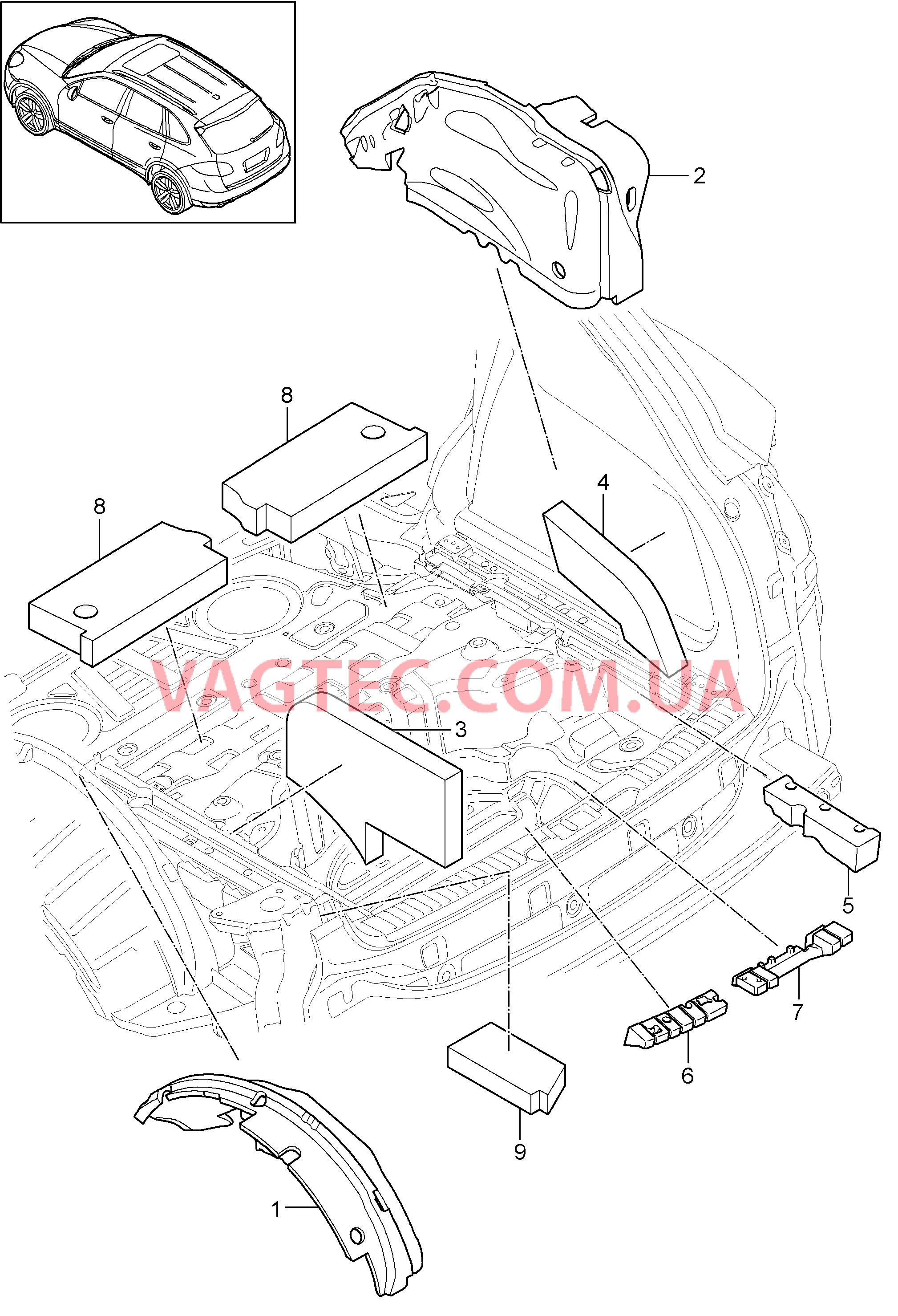 807-070 Звукоизоляция, Багажный отсек для PORSCHE Cayenne 2011-2018