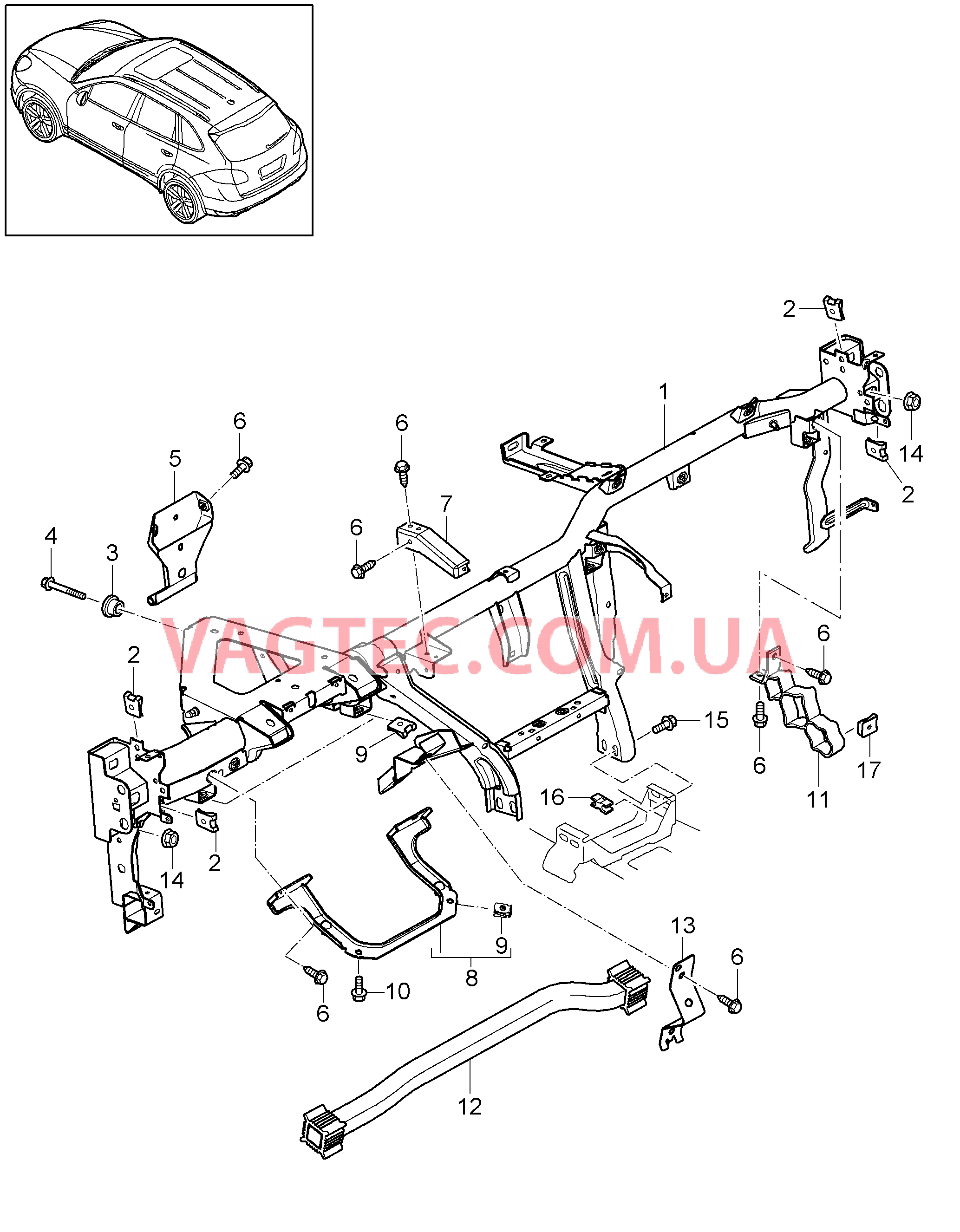 809-000 Несущий элемент, для, Панель приборов для PORSCHE Cayenne 2011-2018USA