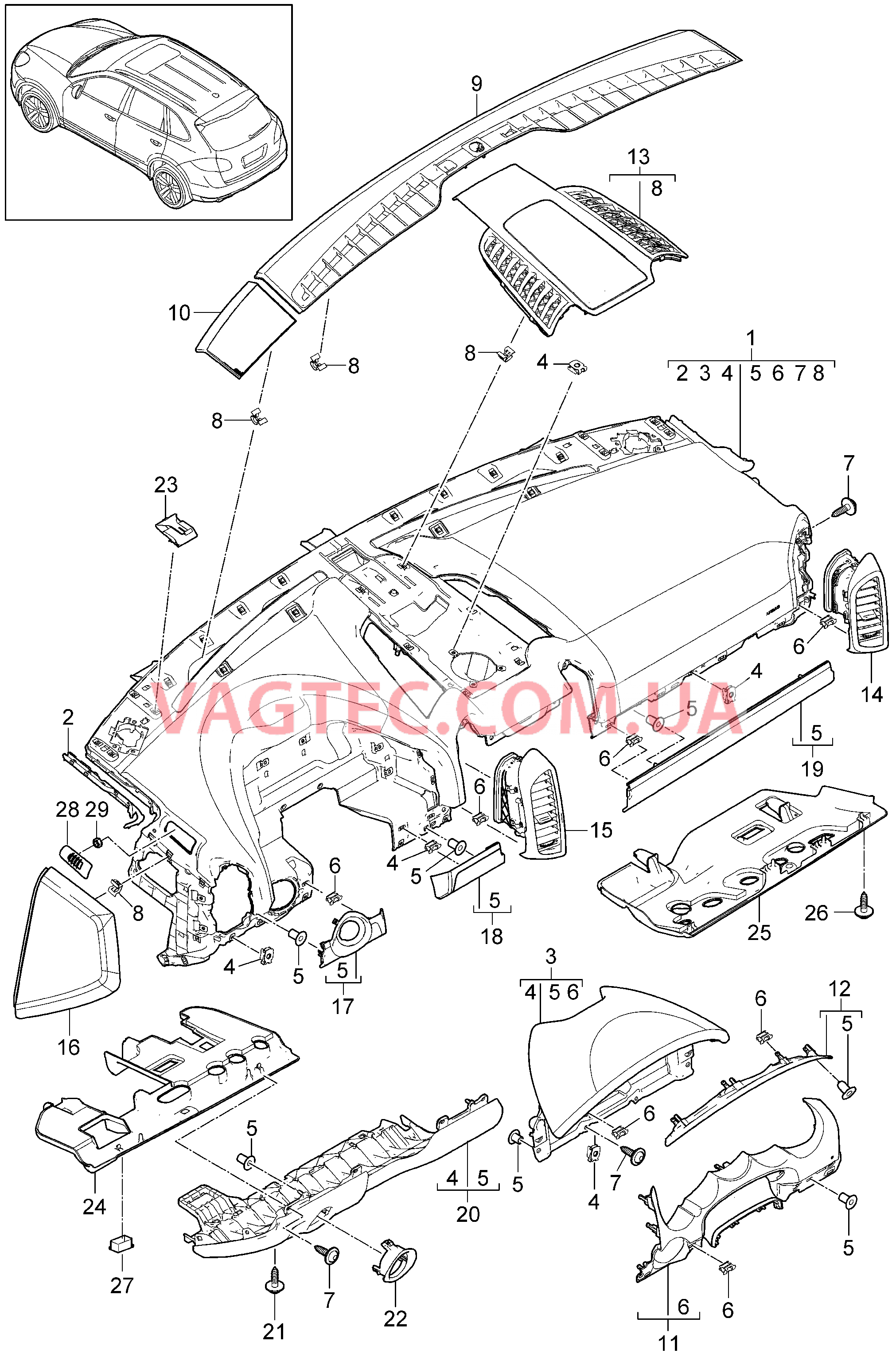 809-005 Облицовка передней панели, Детали для PORSCHE Cayenne 2011-2018