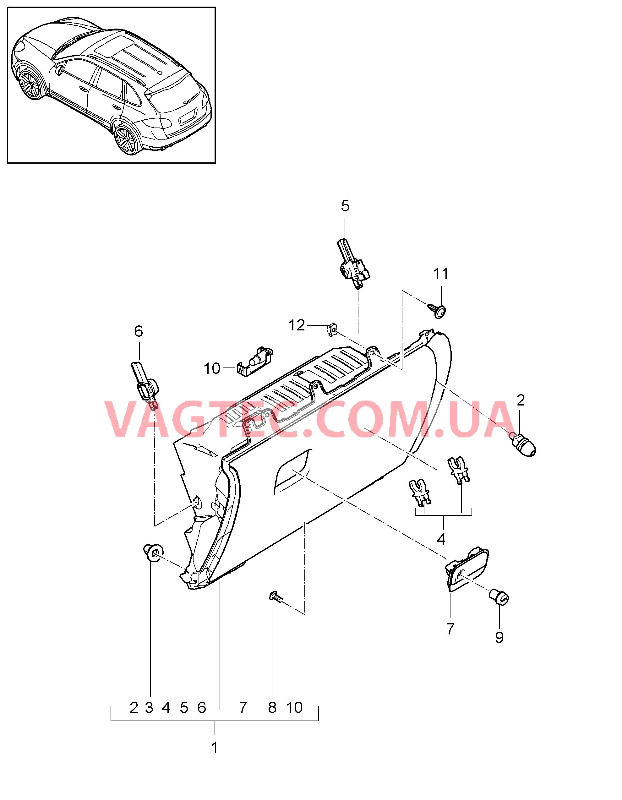 809-010 Перчаточный ящик для PORSCHE Cayenne 2011-2018USA