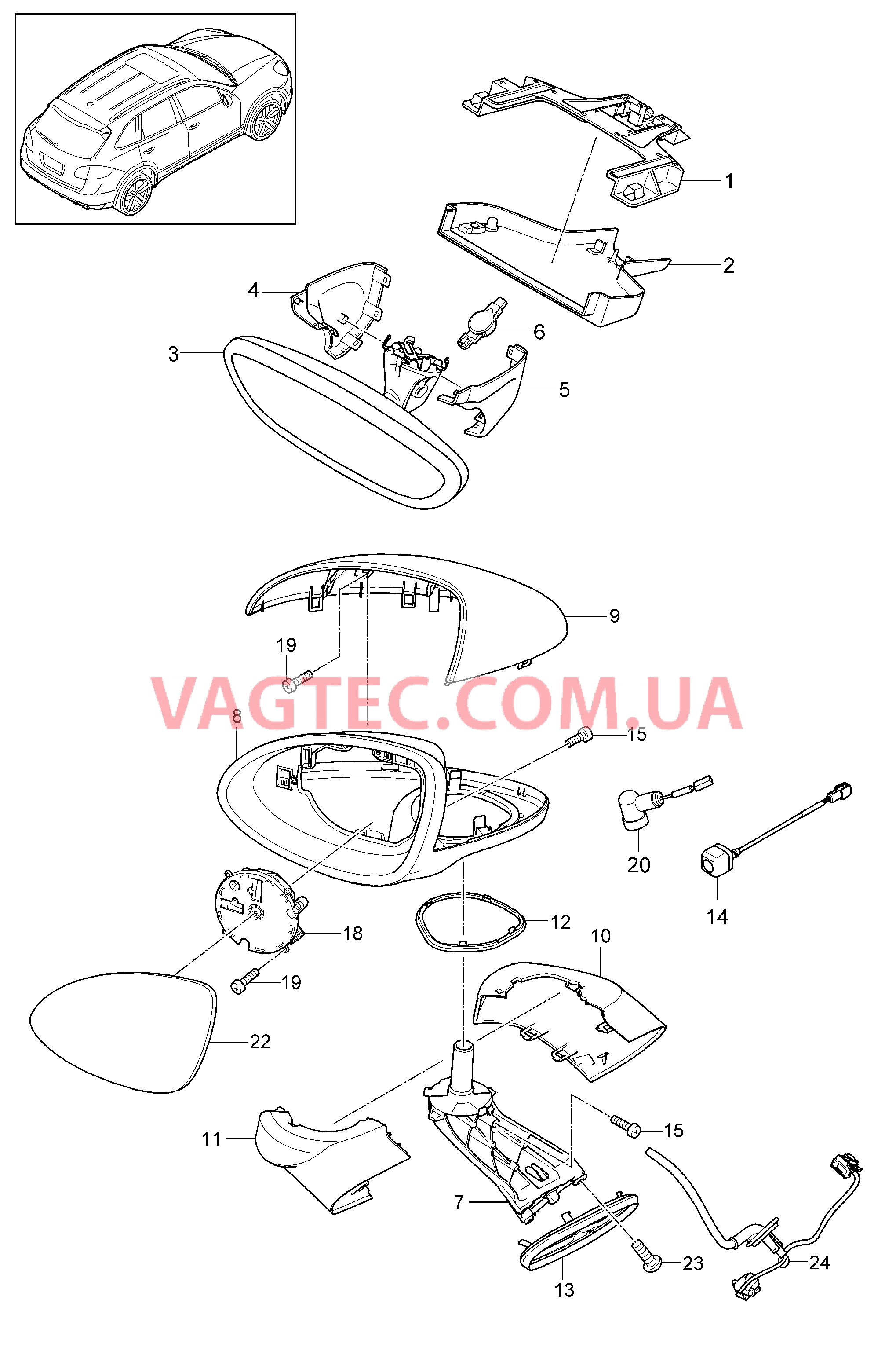 809-030 Зеркало заднего вида, Наружн.зеркало задн.вида, Детали для PORSCHE Cayenne 2011-2018USA