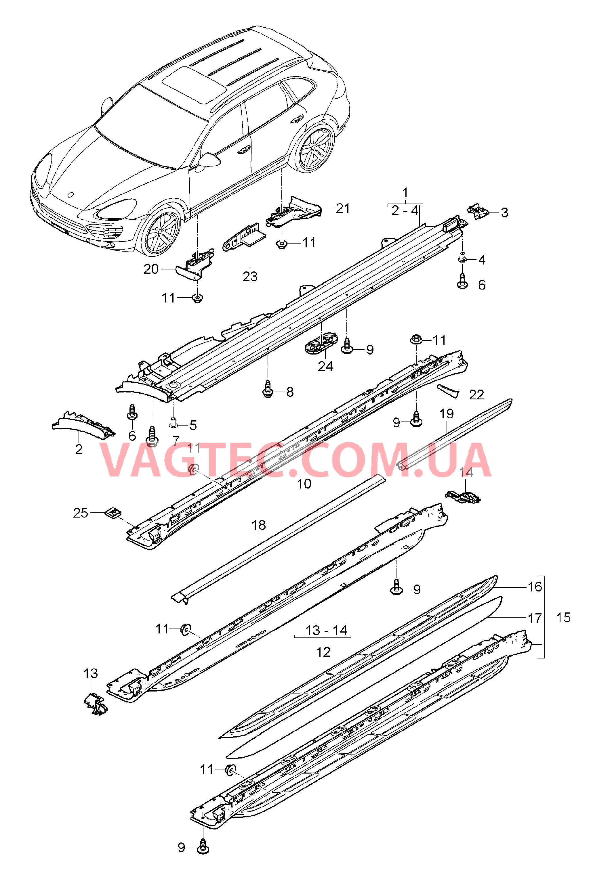 810-010 Обивки, Детали, Порог для PORSCHE Cayenne 2011-2018USA