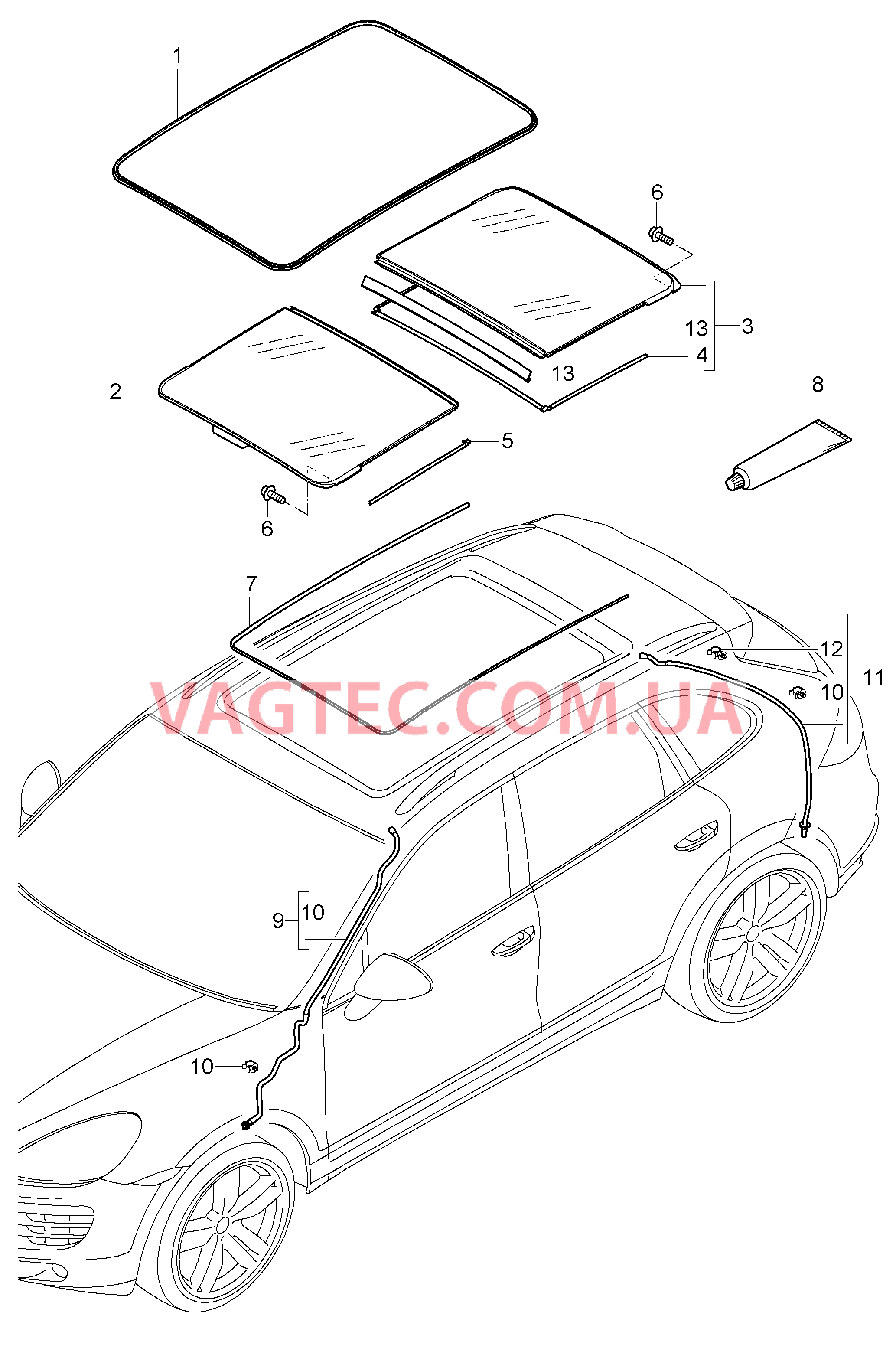 811-005 Стеклянная крыша, Детали, Крышка, Шланг стока воды
						
						I3FU для PORSCHE Cayenne 2011-2018