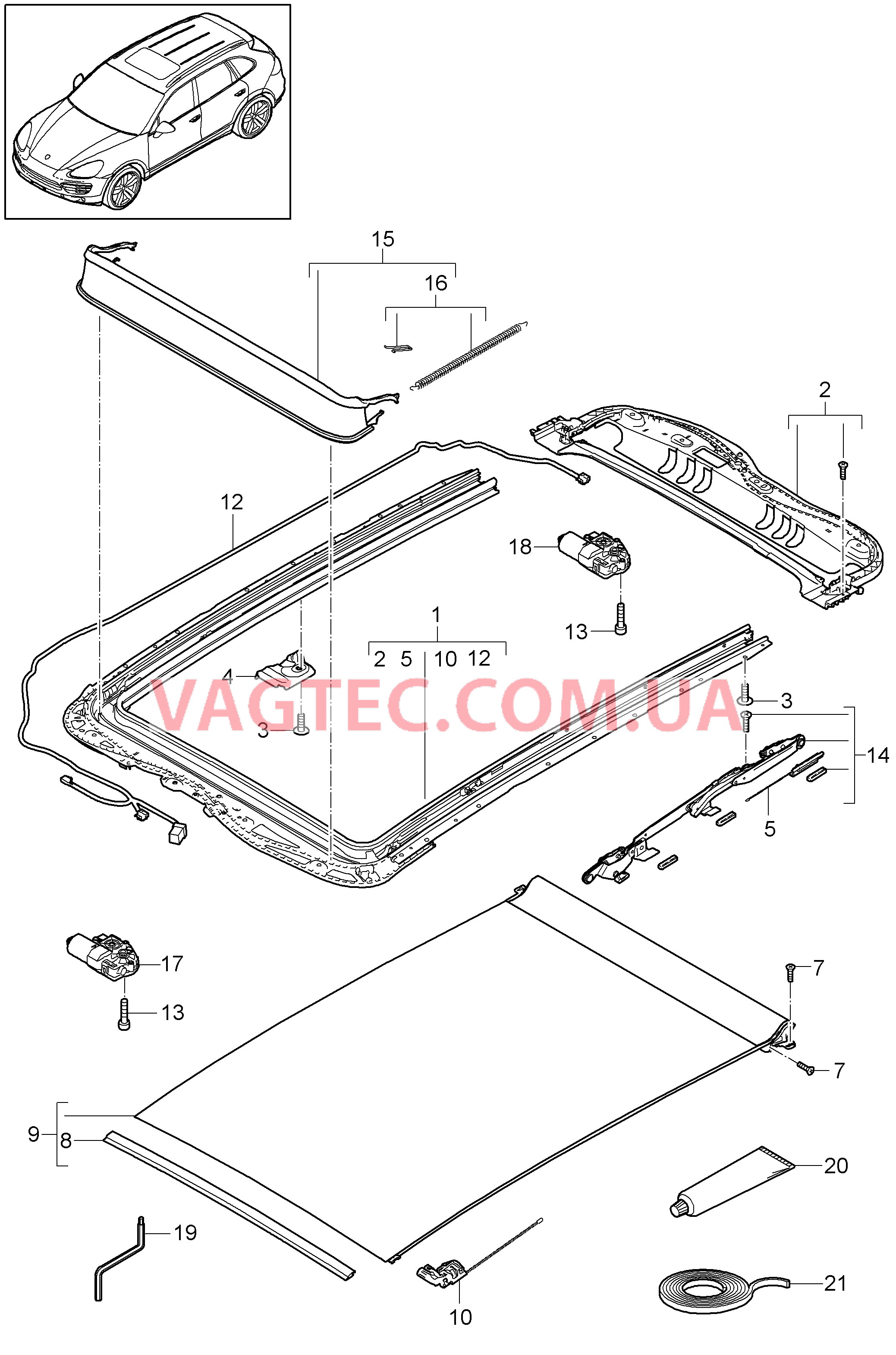 811-010 Стеклянная крыша, Рама, Детали
						
						I3FU для PORSCHE Cayenne 2011-2018