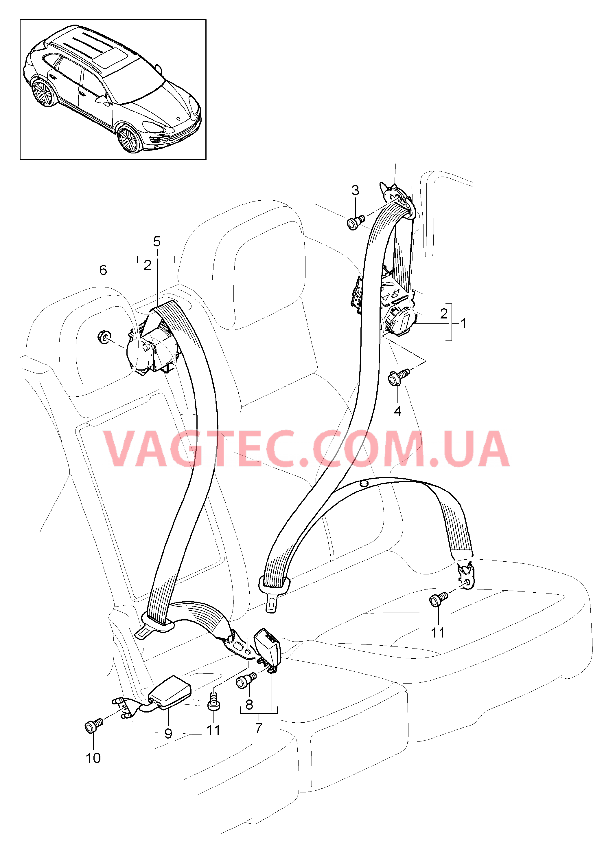 812-005 Ремень безопасности, Замок ремня безопасности, задний для PORSCHE Cayenne 2011-2018