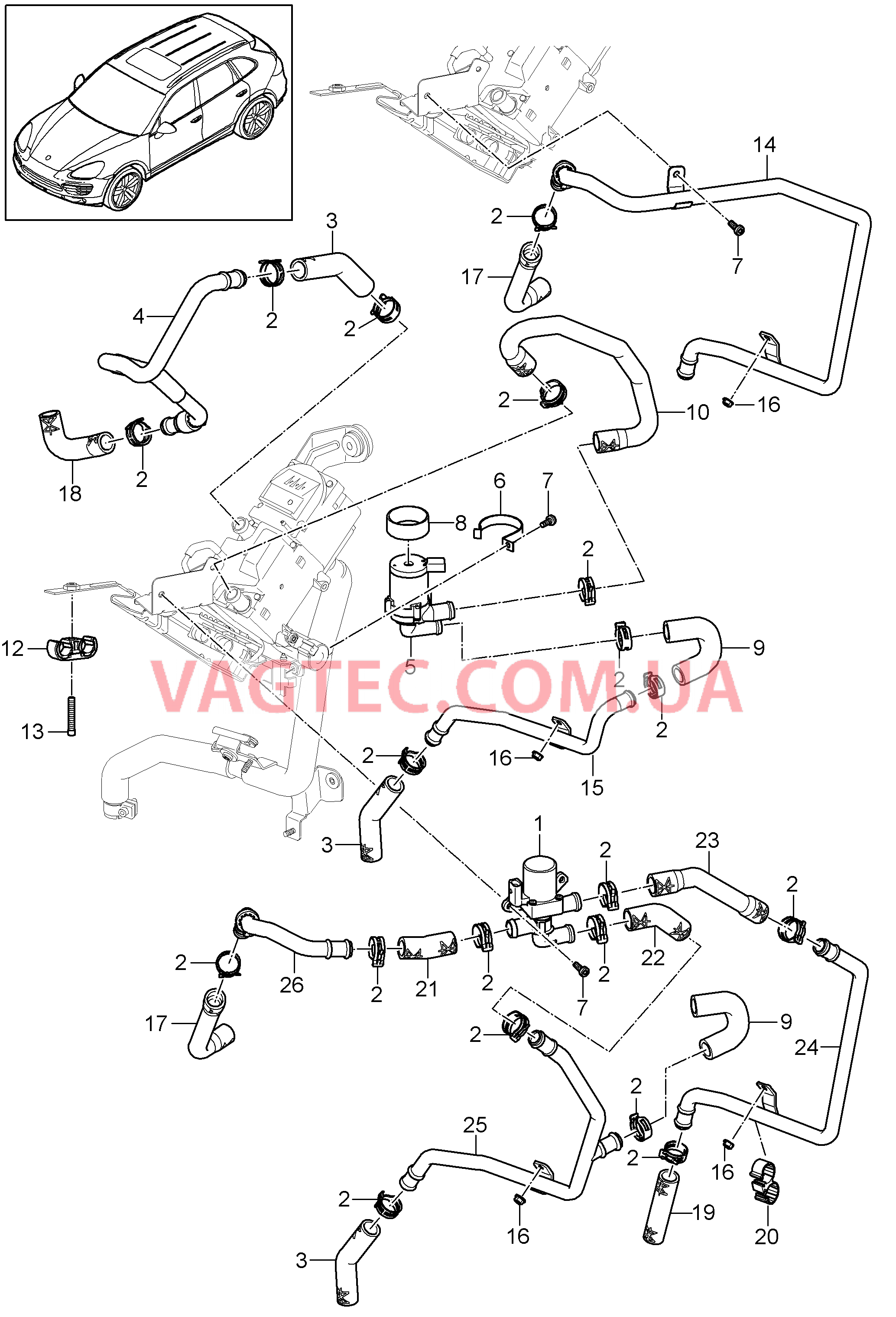 813-020 Трубопровод, Колесная ниша, с, Дополн.кондиционер, и, Дополнительный отопитель, Подводящий трубопровод, Обратная магистраль
						
						I9AD/9M1/9M5, I9M9 для PORSCHE Cayenne 2011-2018USA