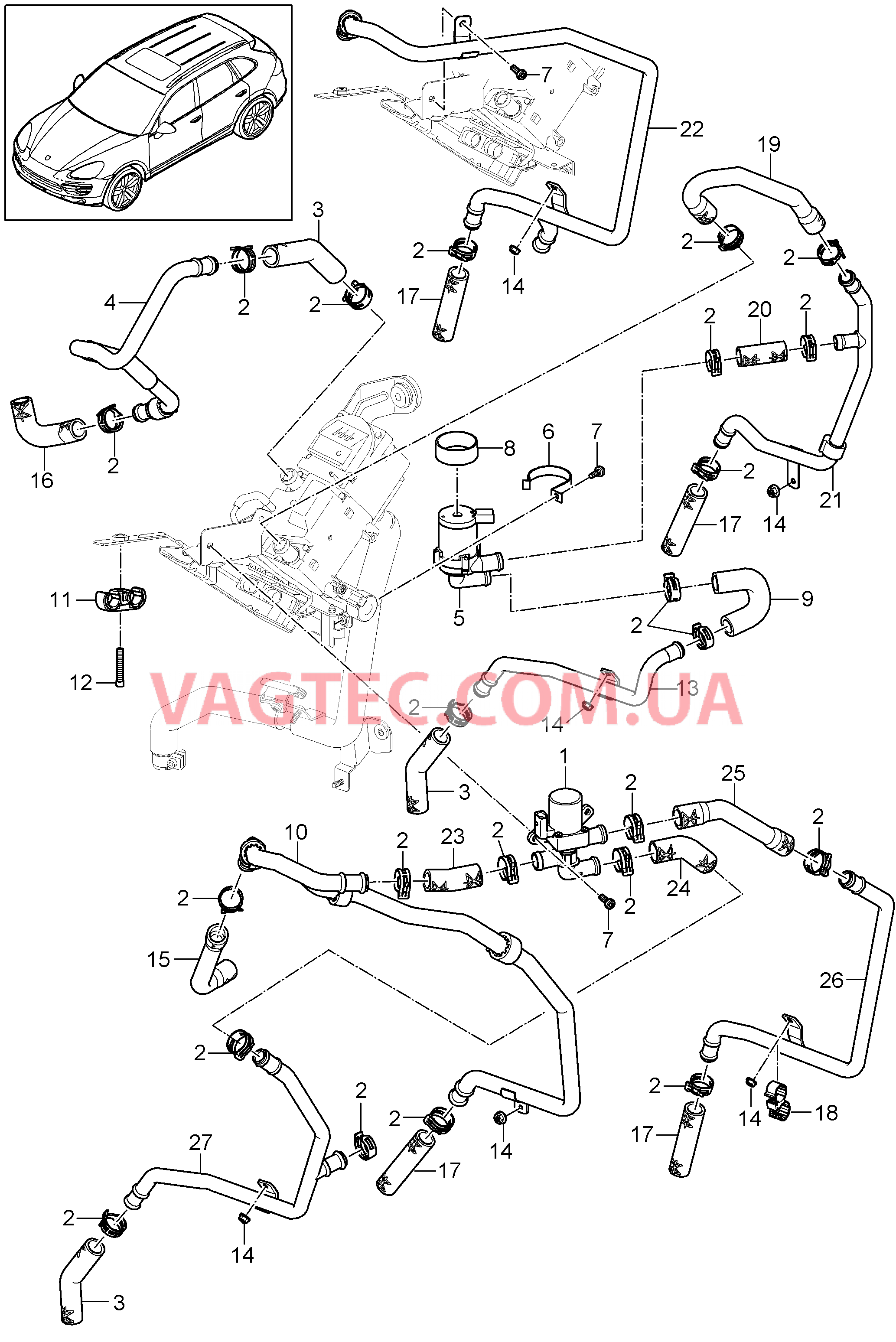 813-023 Трубопровод, Колесная ниша, с, Дополн.кондиционер, и, Дополнительный отопитель, Подводящий трубопровод, Обратная магистраль
						
						I9AH/9M1/9M5, I9M9 для PORSCHE Cayenne 2011-2018