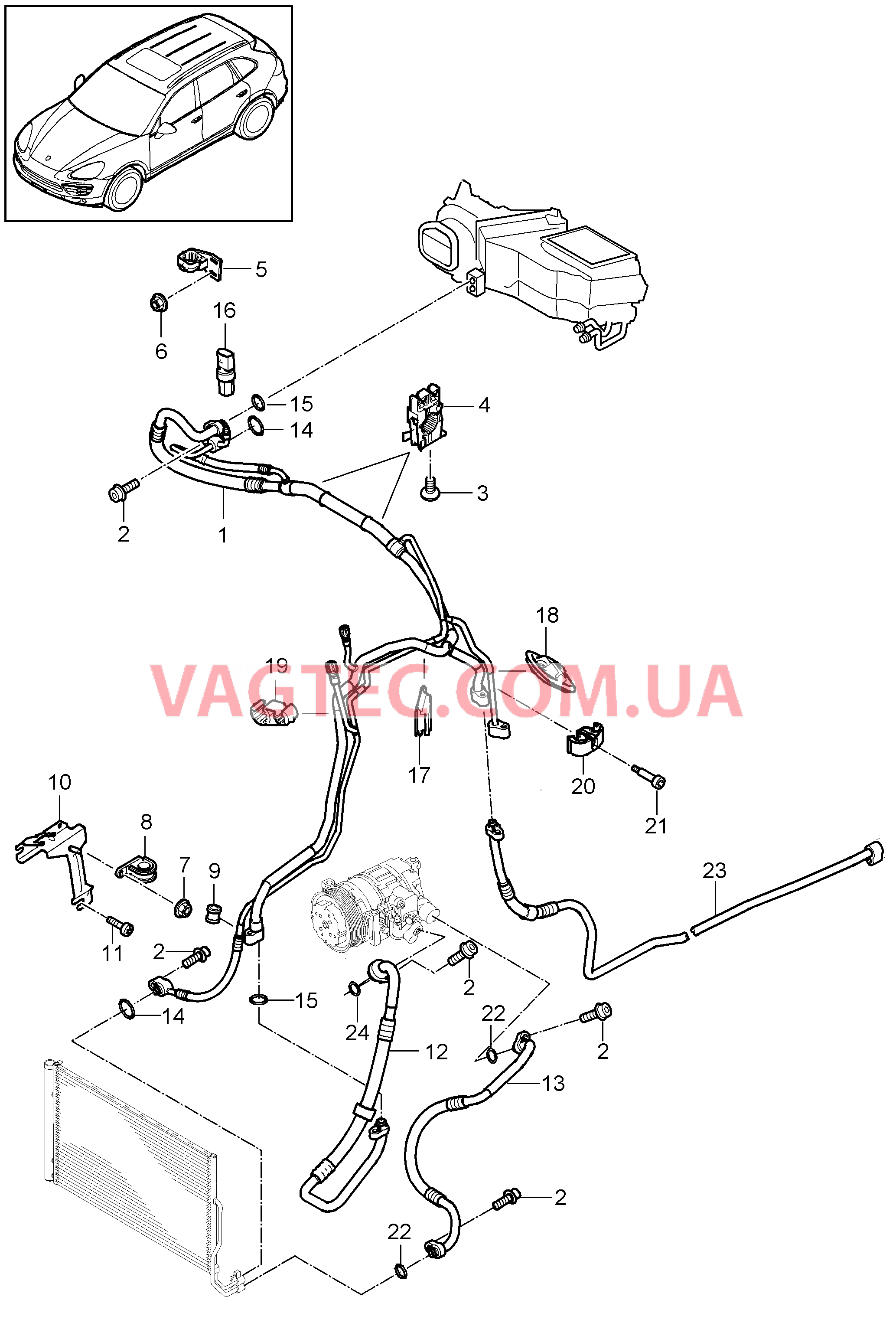 813-061 Циркуляция охлаждающей жидкости, передний, с, 4-х зонный, Дополн.кондиционер
						
						I9AH для PORSCHE Cayenne 2011-2018USA