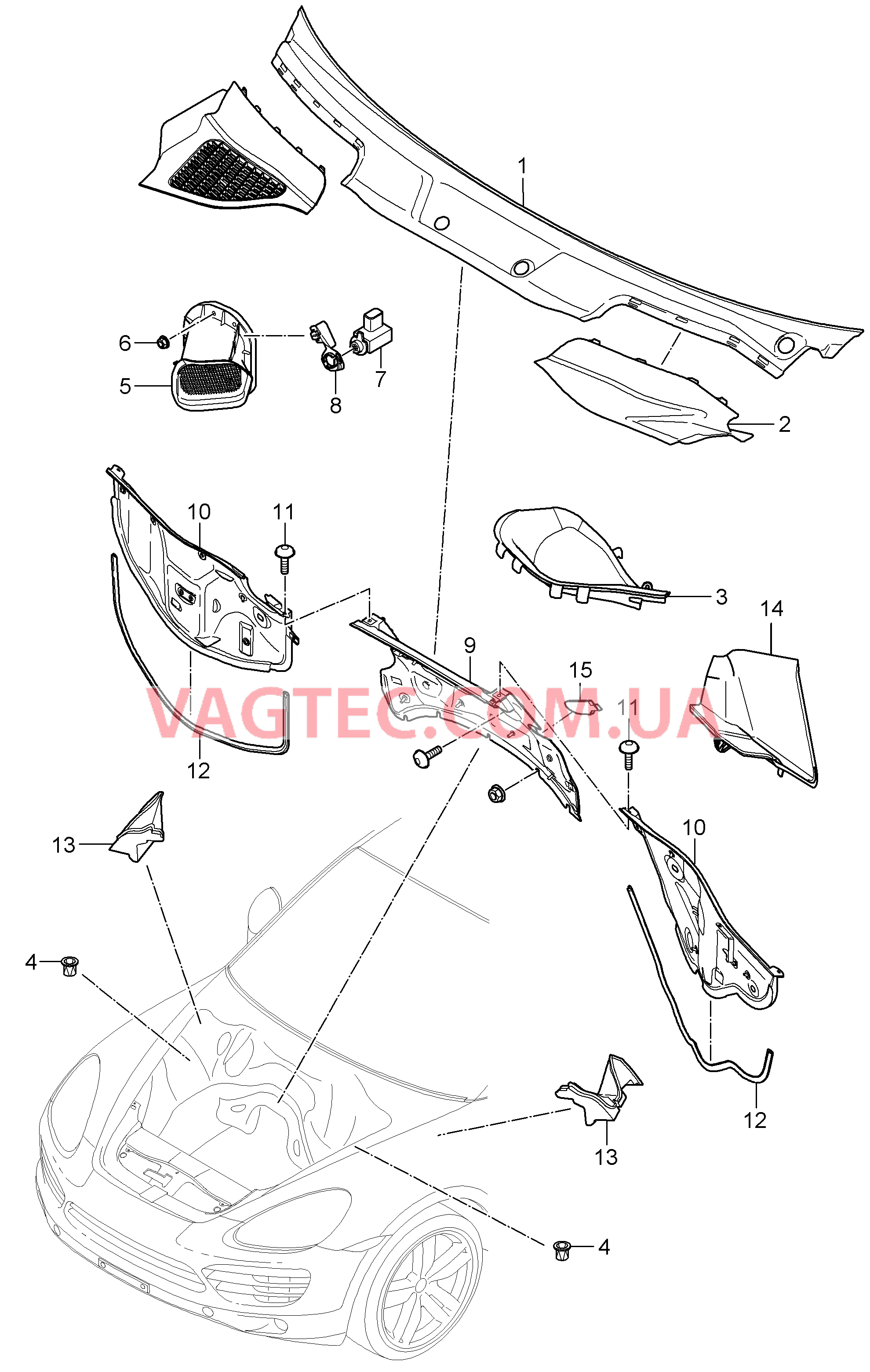 813-090 Крышка, Водоотводящий короб, Воздухозаборник для PORSCHE Cayenne 2011-2018USA