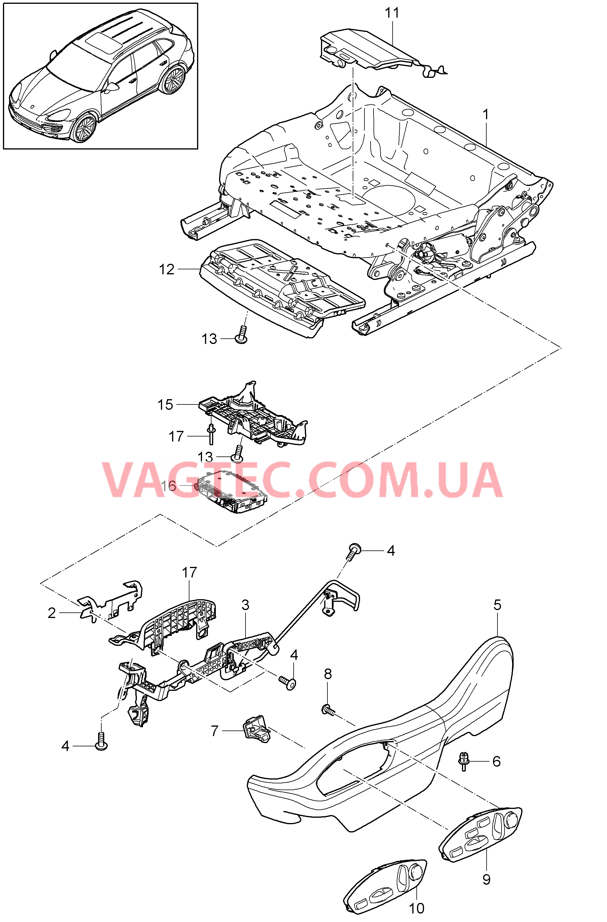 817-010 Регулятор сиденья, Сиденье KOMFORT, Спортивное сиденье
						
						IQ1J/Q2J для PORSCHE Cayenne 2011-2018