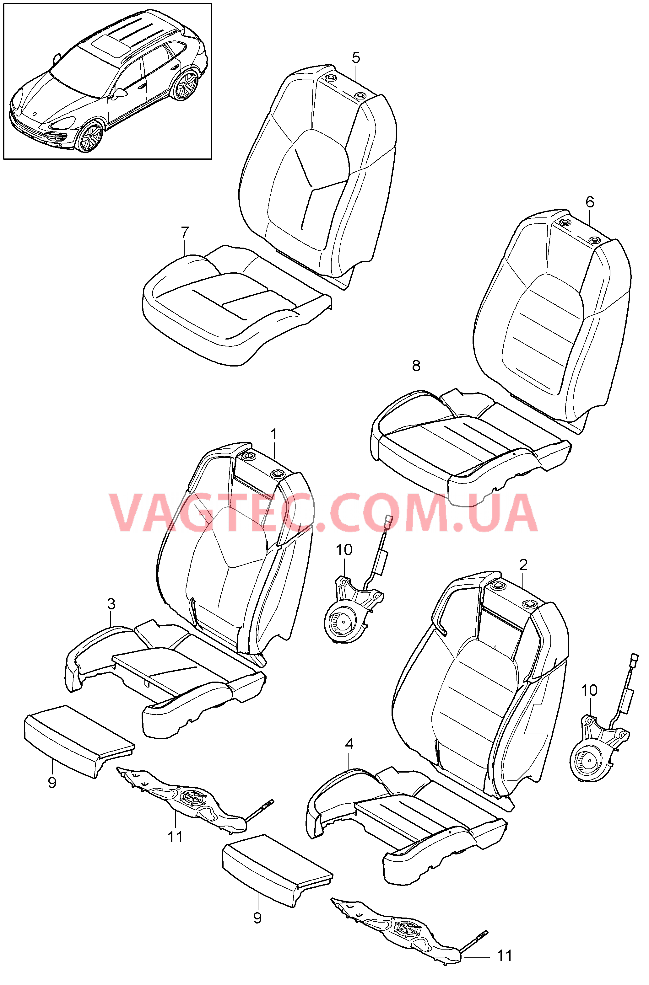 817-014 Пенопласт.комп., Покрытие, с вентиляцией для PORSCHE Cayenne 2011-2018USA