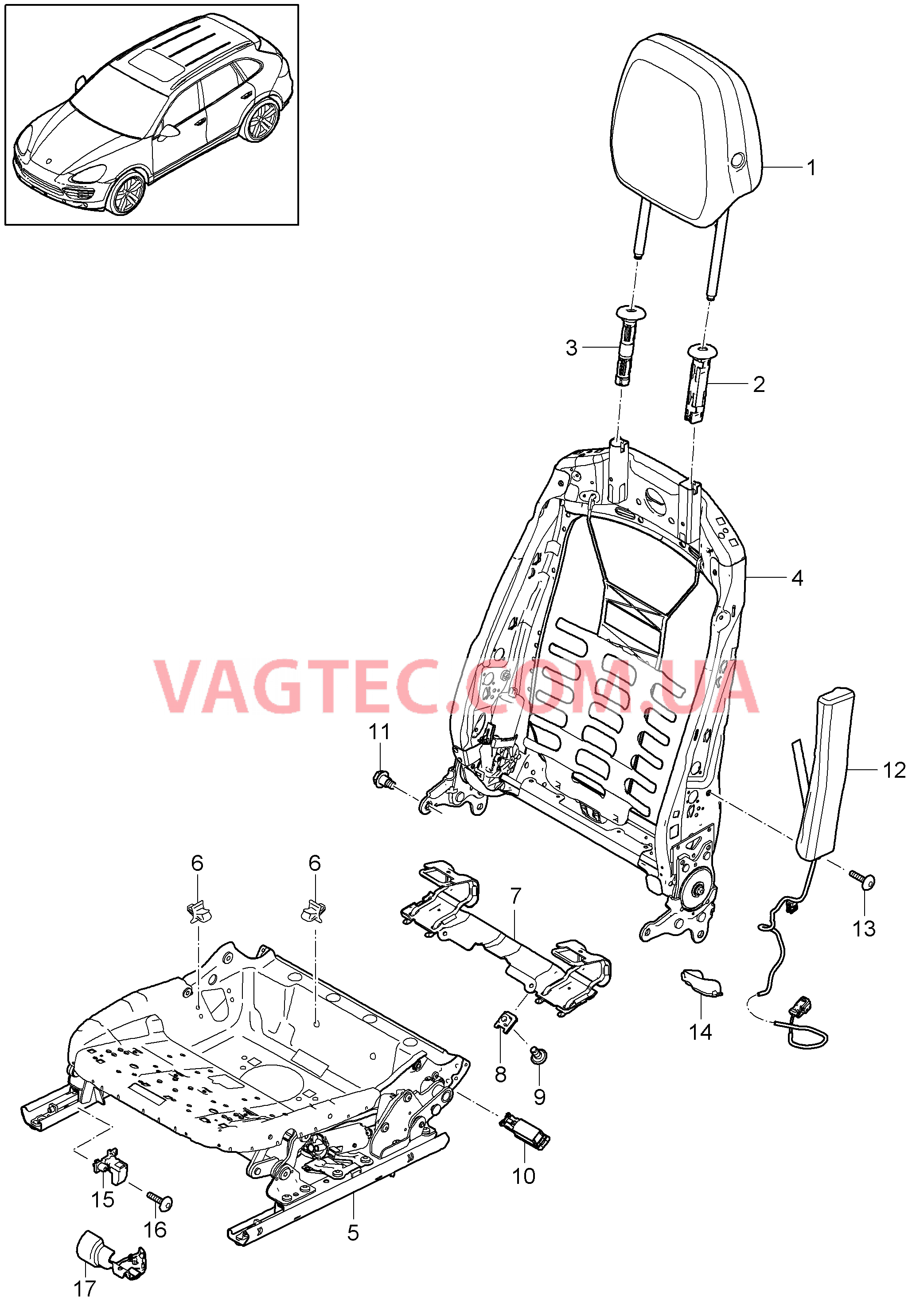 817-025 Каркас спинки, Каркас сиденья, с, Сервопривод для PORSCHE Cayenne 2011-2018