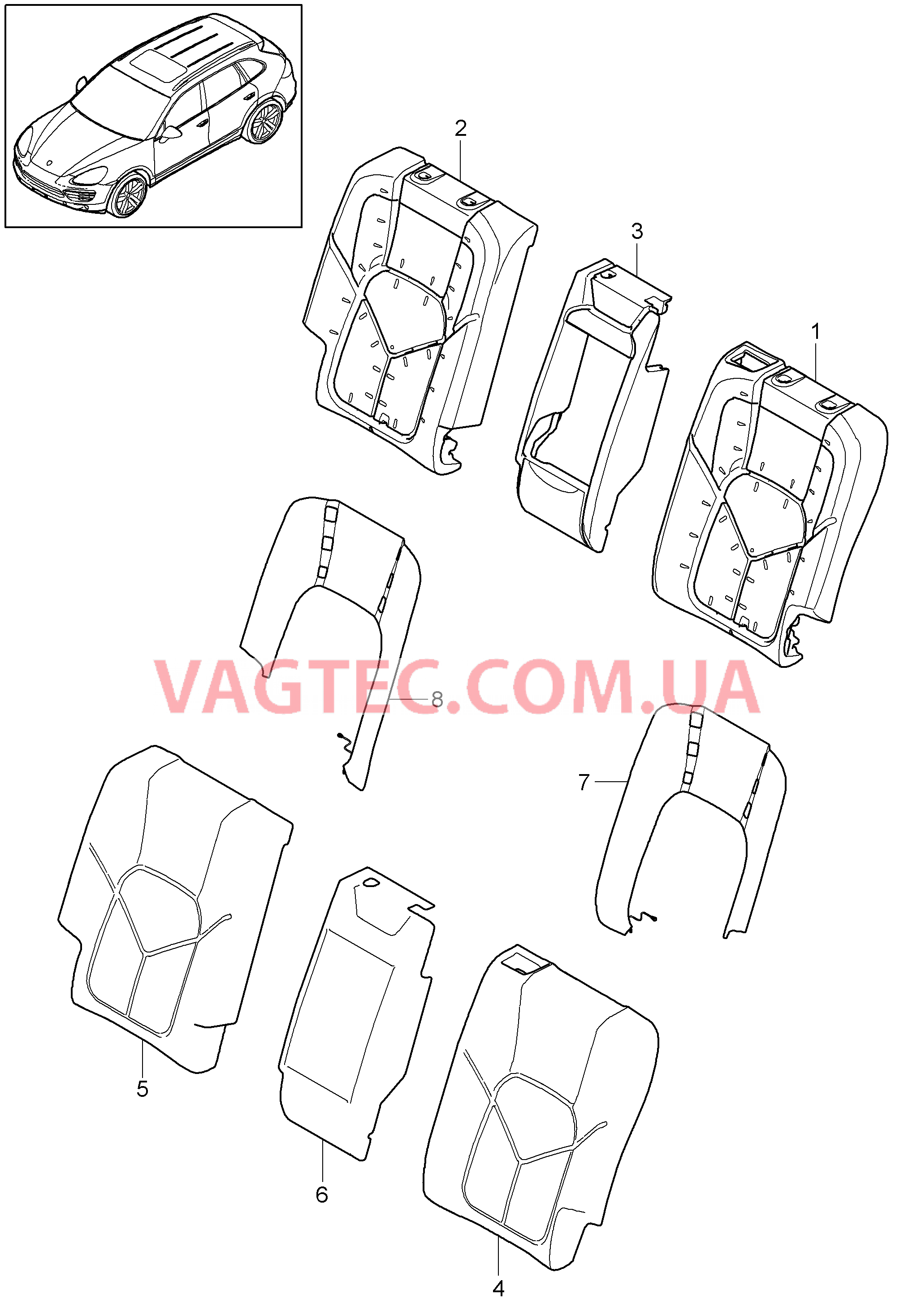 817-050 Спинка заднего сиденья, Серийное сиденье, Сиденье KOMFORT, задний, Пенопласт.комп., Покрытие, Обогревающий мат
						
						IQ1G/Q2J для PORSCHE Cayenne 2011-2018USA