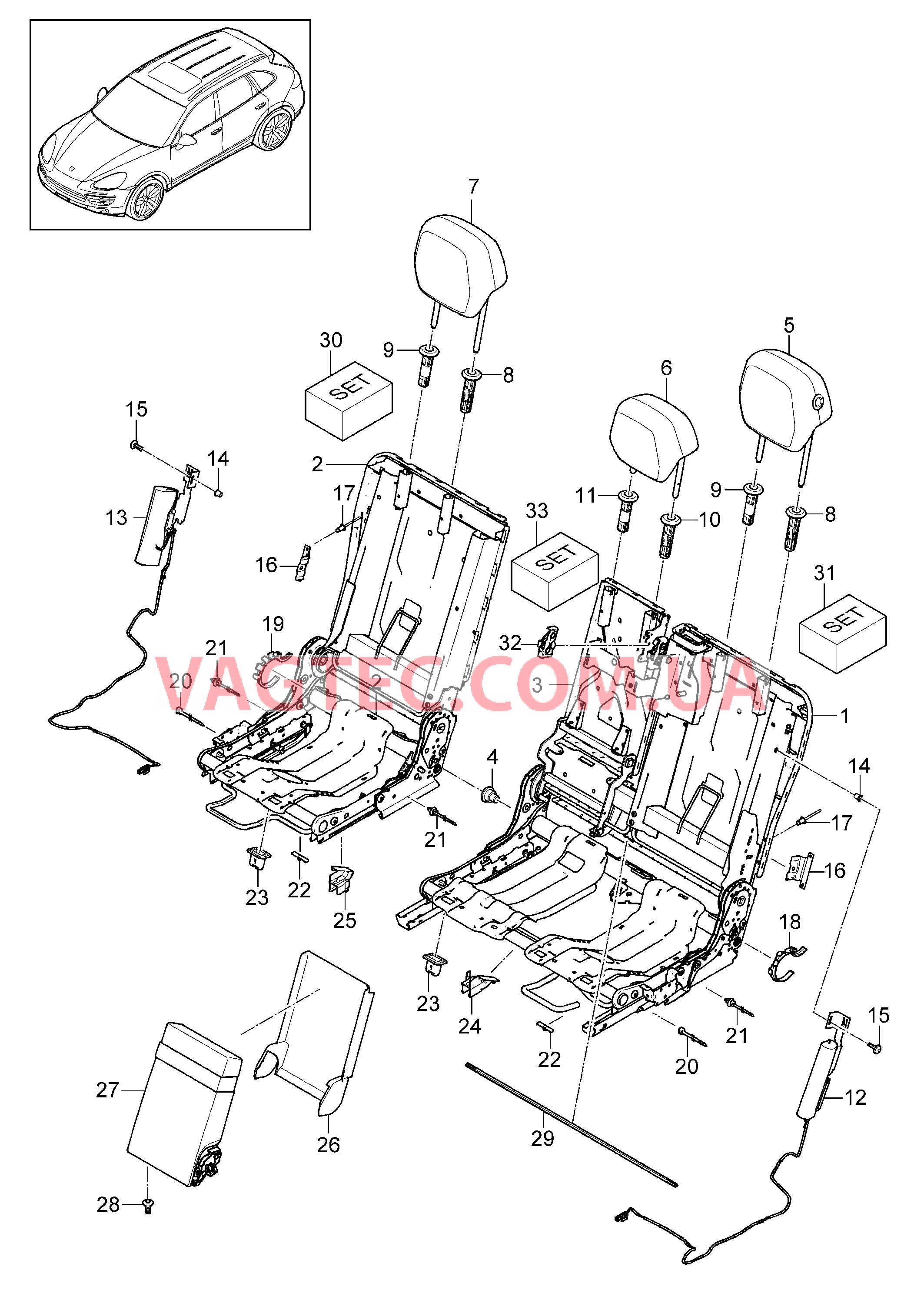 817-060 Подголовник, Детали, Каркас спинки, Чехол для длинномеров для PORSCHE Cayenne 2011-2018